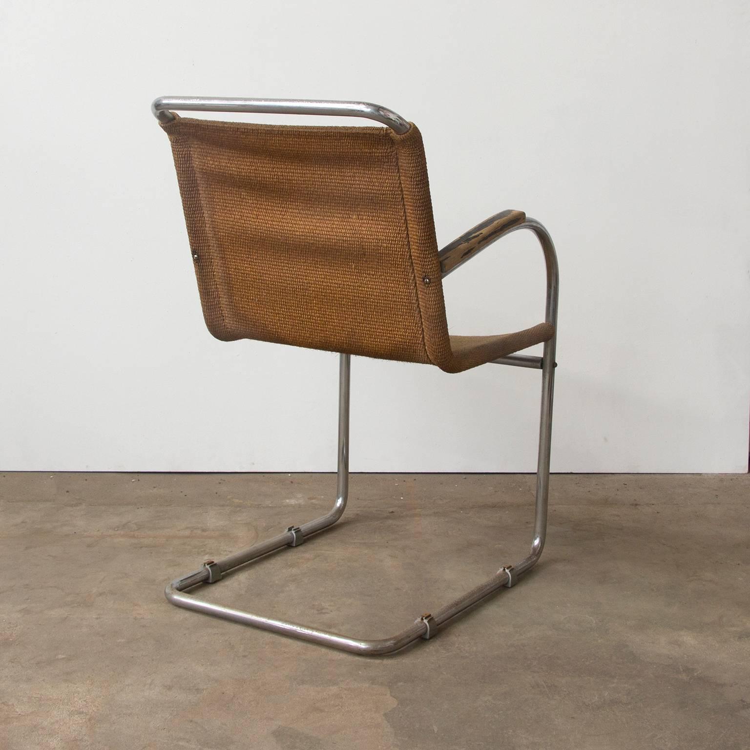 Bauhaus Circa 1930, Early Vintage Tubular Side Chair with Original Rope Woven Seat