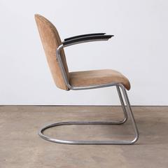 1935, W.H. Gispen by Gispen Culemborg 413 Easy Chair in Original Corduroi Fabric