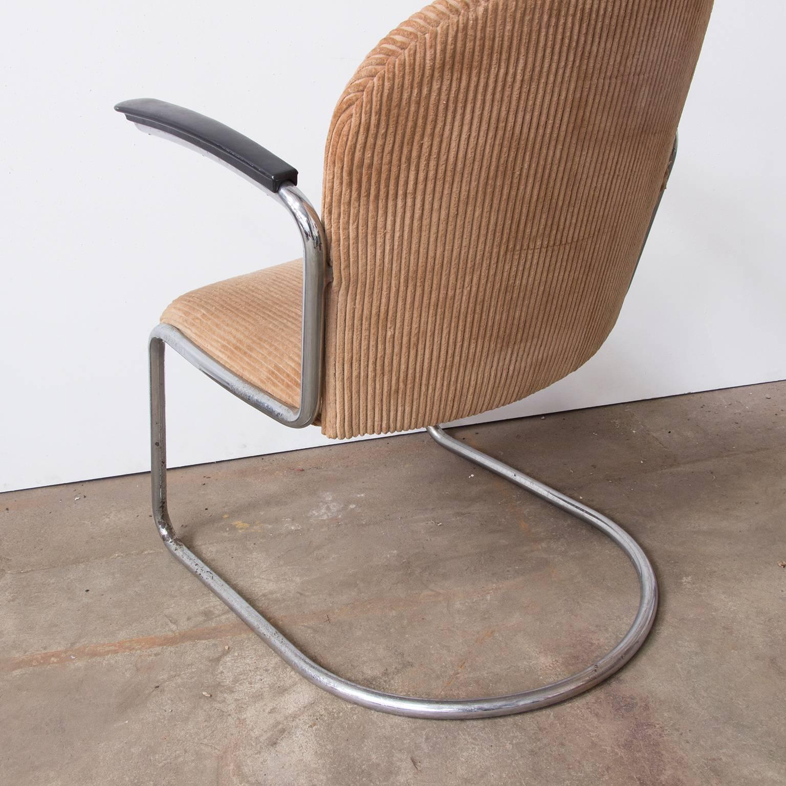 Dutch 1935, W.H. Gispen by Gispen Culemborg 413 Easy Chair in Original Corduroi Fabric For Sale