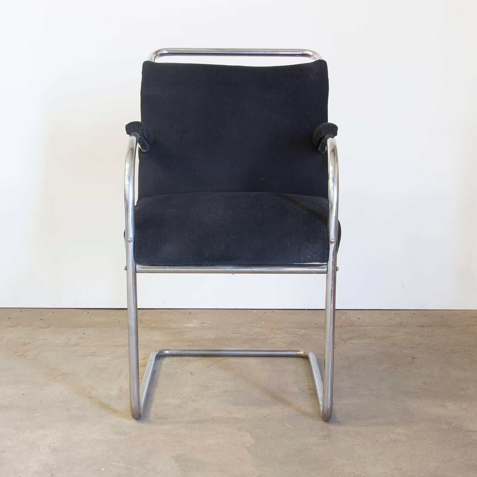 European Original Early Vintage Tubular Side Chair, Black Manchester Fabric, circa 1930 For Sale