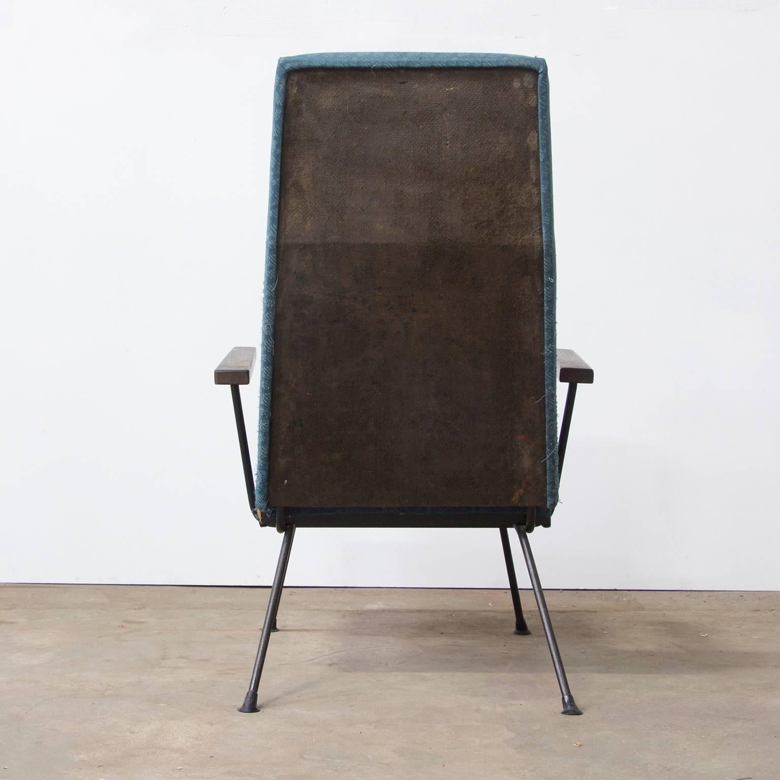 Mid-Century Modern 1959, Cordemeyer for Gispen, Easy Chair 140, Original Blue 1960s Fabric For Sale