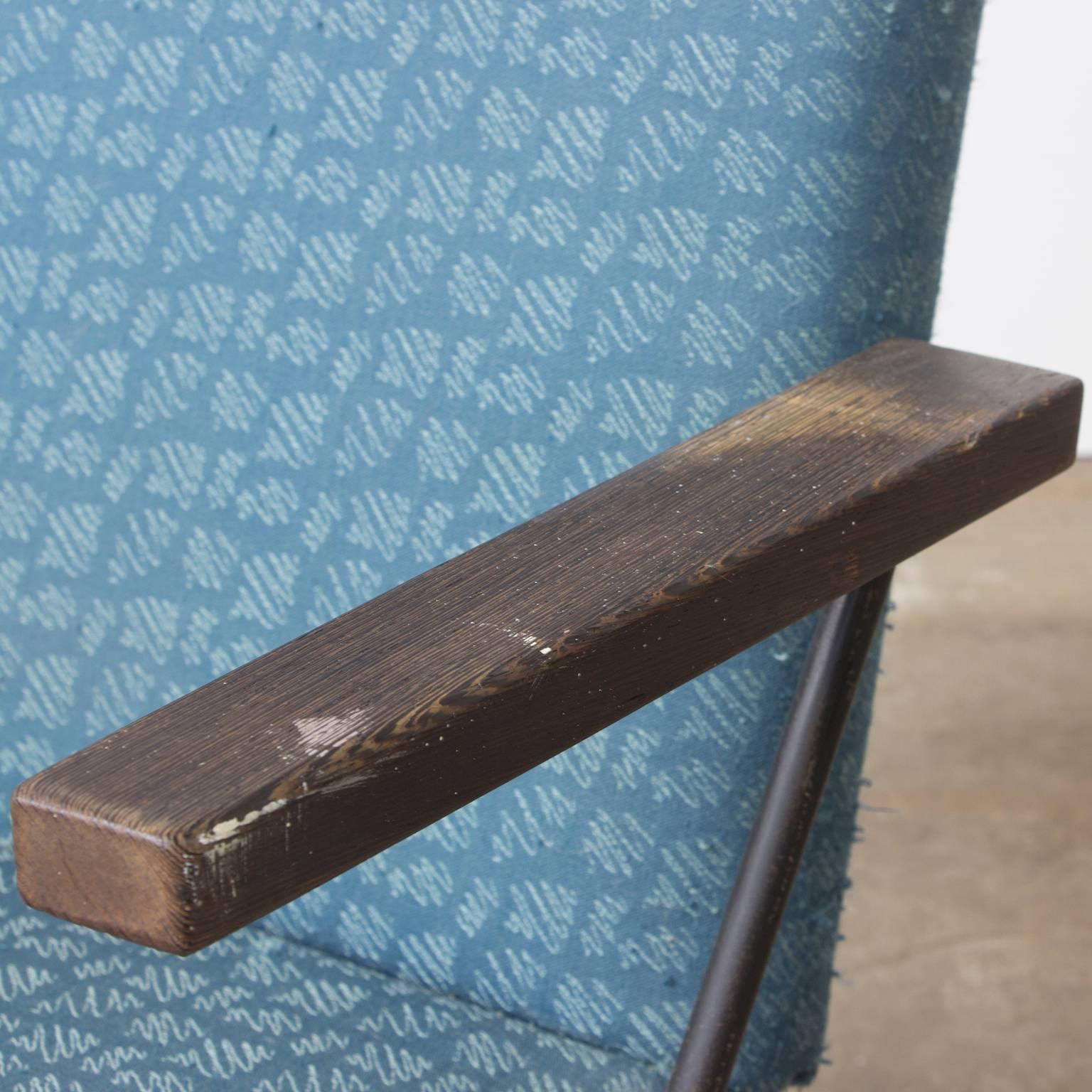 1959, Cordemeyer für Gispen, Easy Chair 140, Original Blauer Stoff aus den 1960er Jahren (Metall) im Angebot
