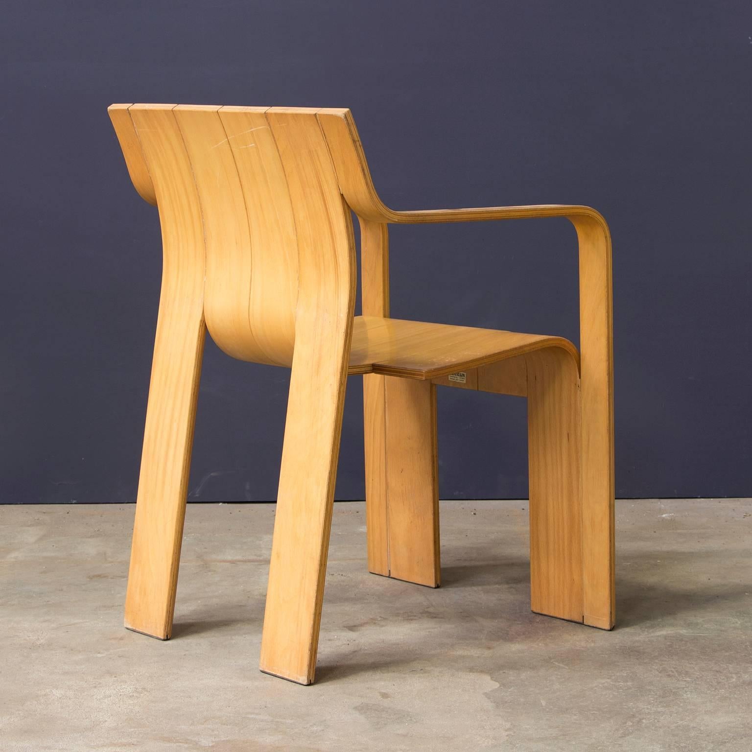 Mid-Century Modern 1974, Gijs Bakker for Castelijn, Set of Rare Stackable Wooden Strip Armchairs