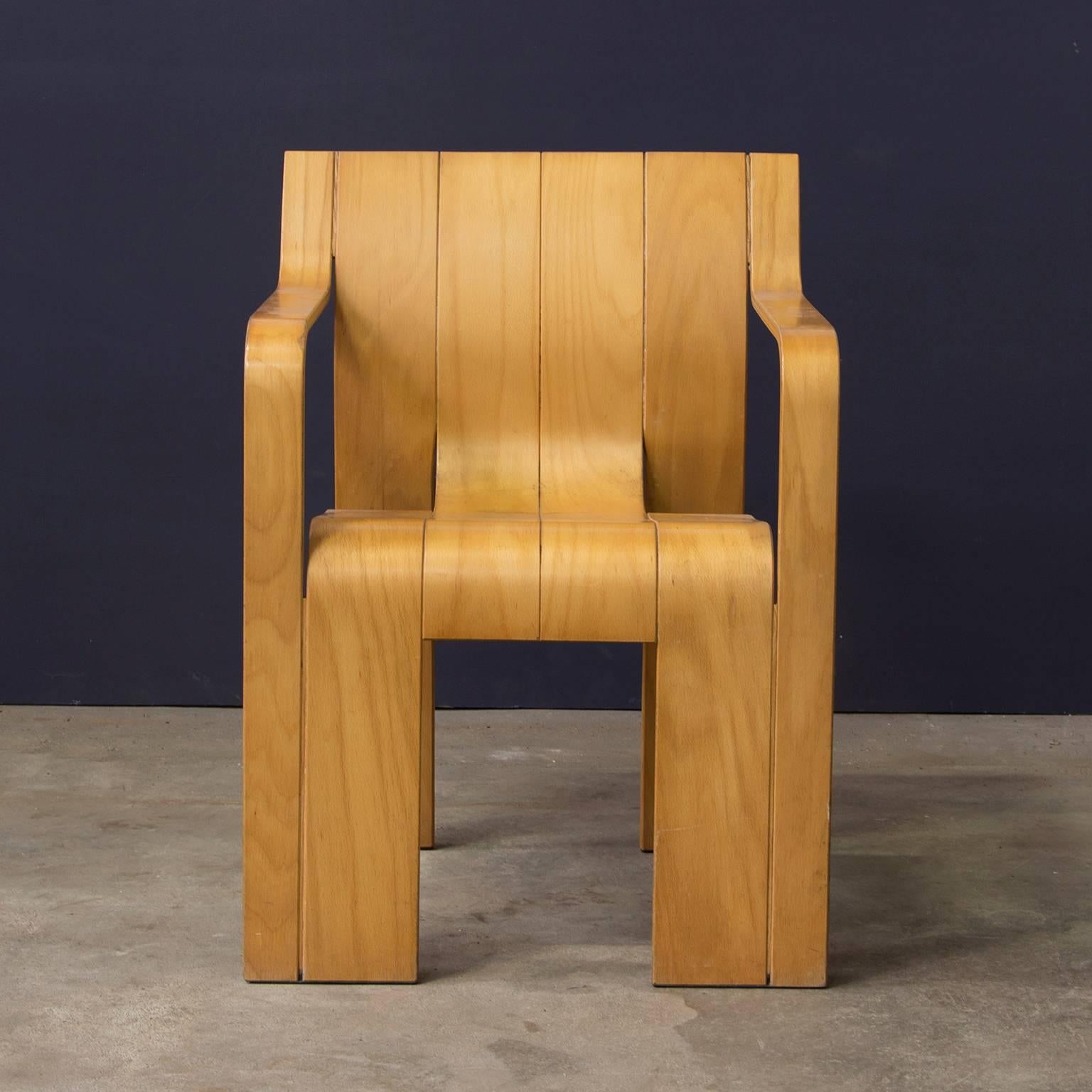 1974, Gijs Bakker for Castelijn, Set of Rare Stackable Wooden Strip Armchairs In Good Condition In Amsterdam IJMuiden, NL