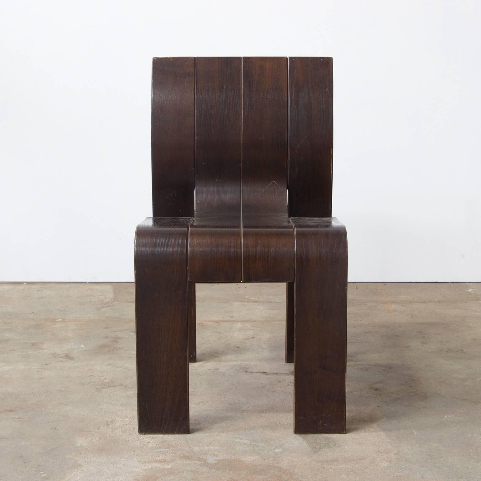 1974, Gijs Bakker for Castelijn, Set of Stackable Bended Wood Strip Chairs In Good Condition In Amsterdam IJMuiden, NL