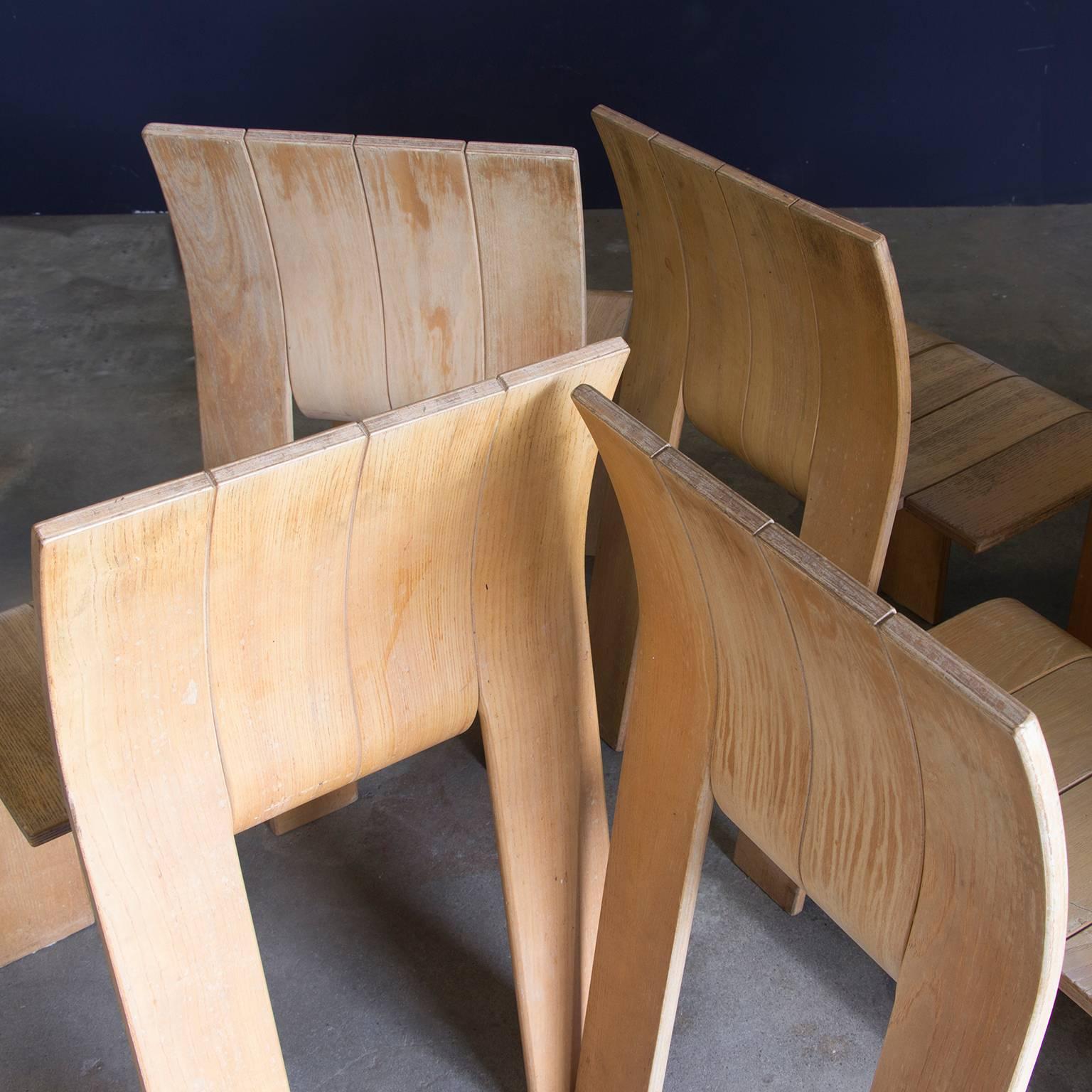 1974, Gijs Bakker for Castelijn, Set of Stackable Bended Wood Strip Chairs 2
