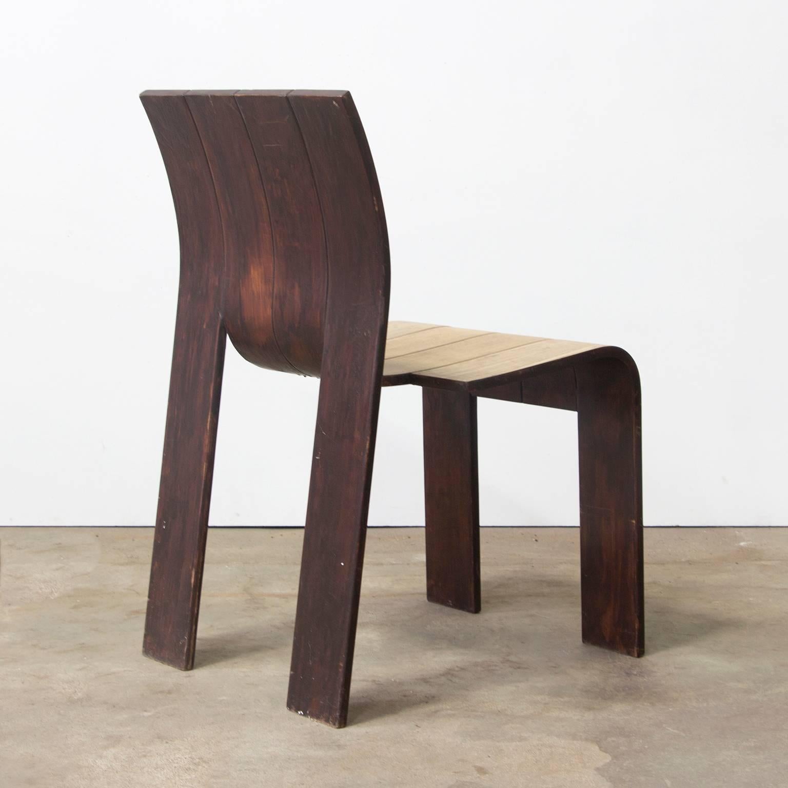 Mid-Century Modern 1974, Gijs Bakker, Castelijn, Partly Varnished Stackable Bended Wood Strip Chair