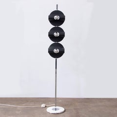 Floor Lamp in Black and White with Three Mirror Reflector Bulbs, circa 1970