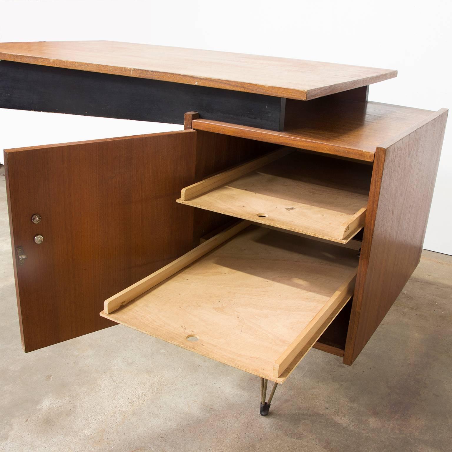 Metal Wooden Tiny, Elegant Office Desk, circa 1960