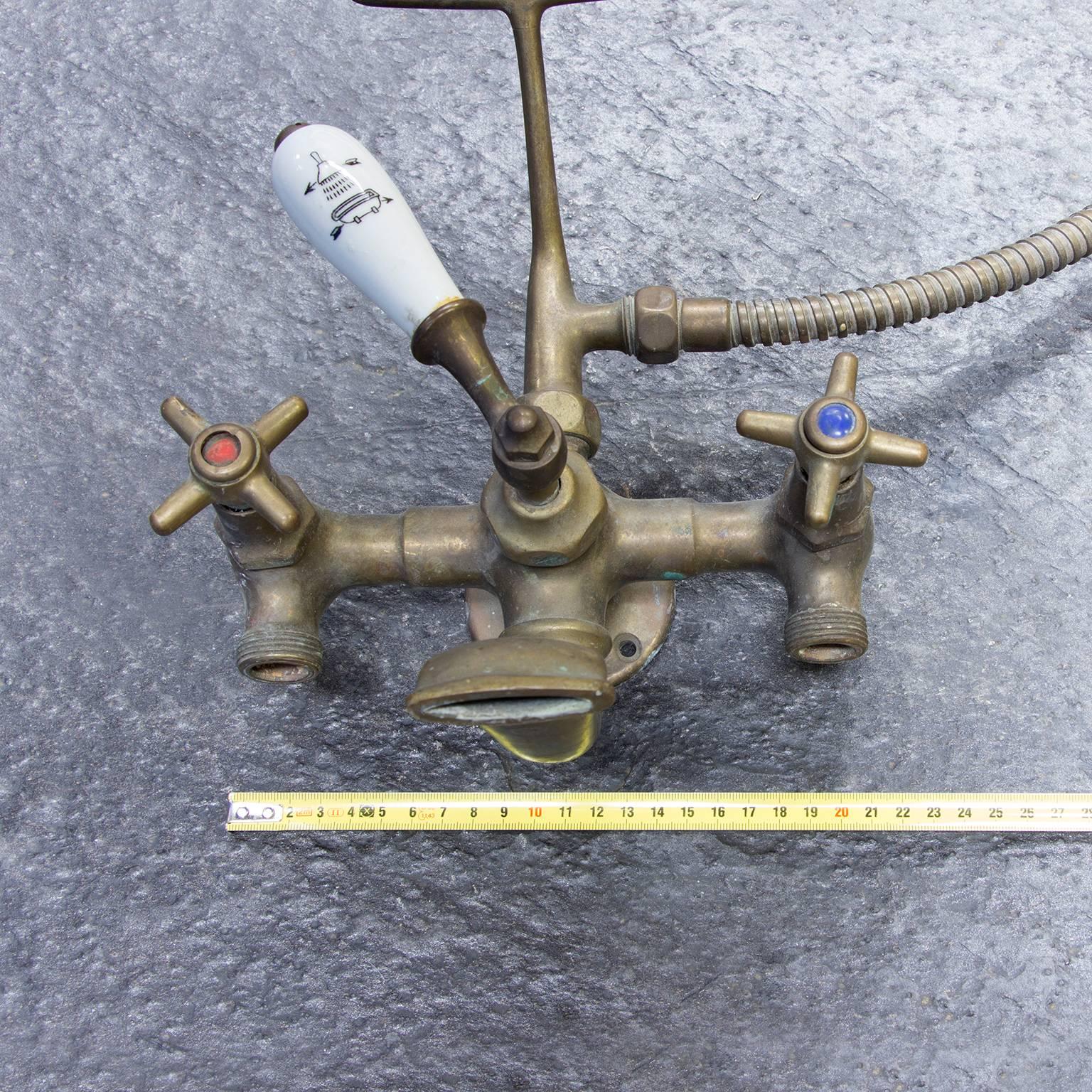 Original Copper and Porcelain Bath Tub Tap and Shower, circa 1935 3