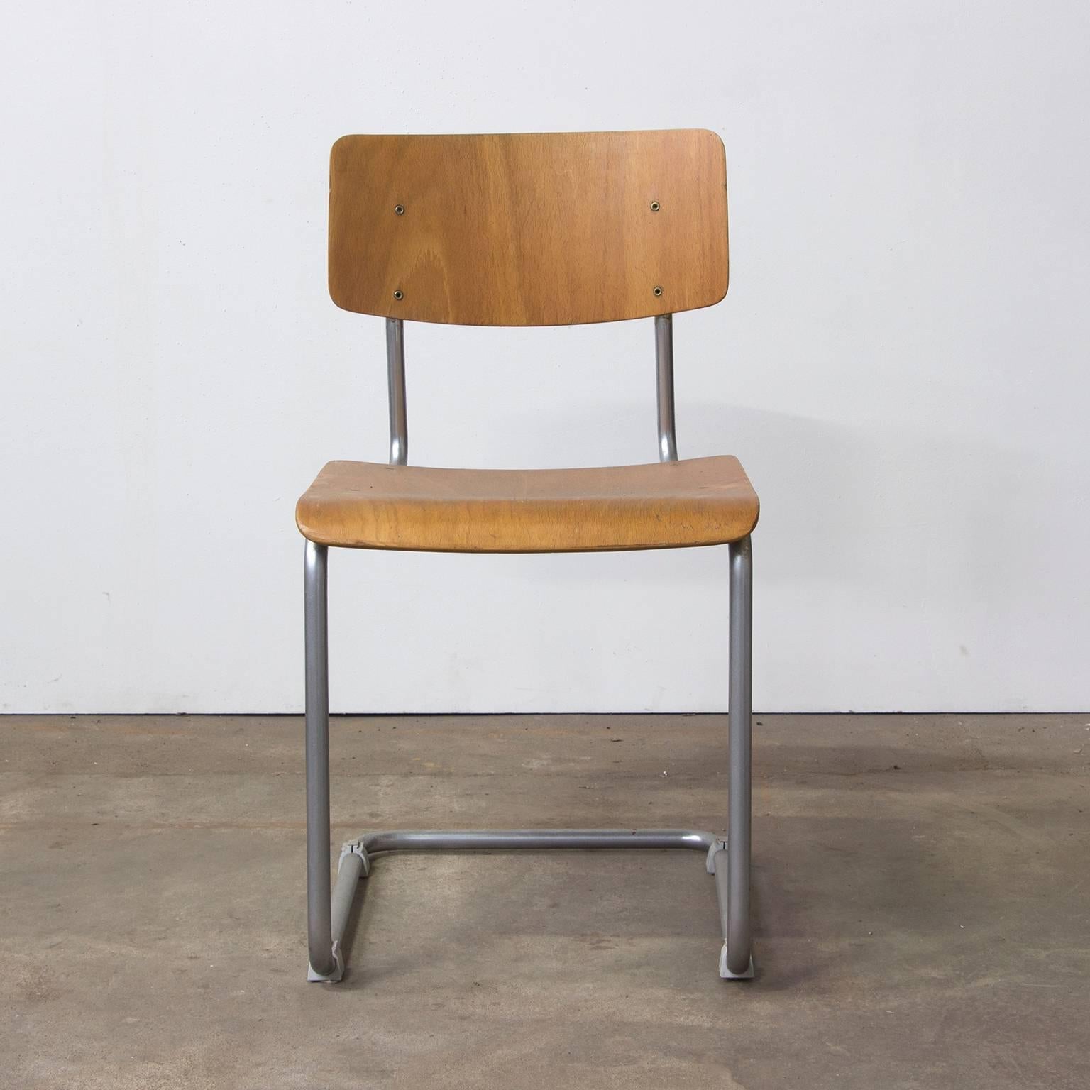 Mid-Century Modern W.H. Gispen, Original Chair with Mat Chrome Frame Wooden Seat/Back, circa 1960
