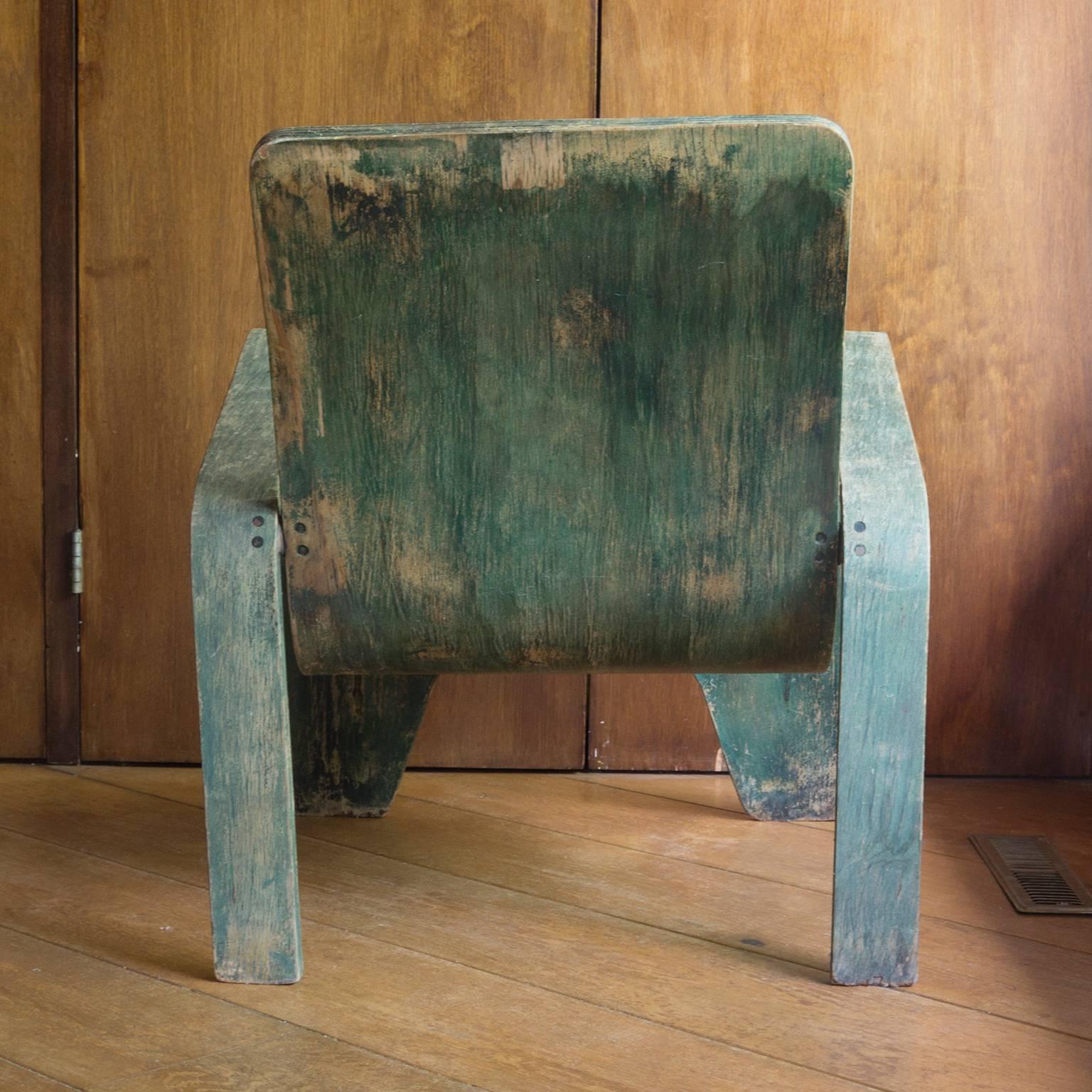 Dutch 1940, Han Pieck, Plywood Lounge Armchair for Lawo in Green as Published on Book For Sale
