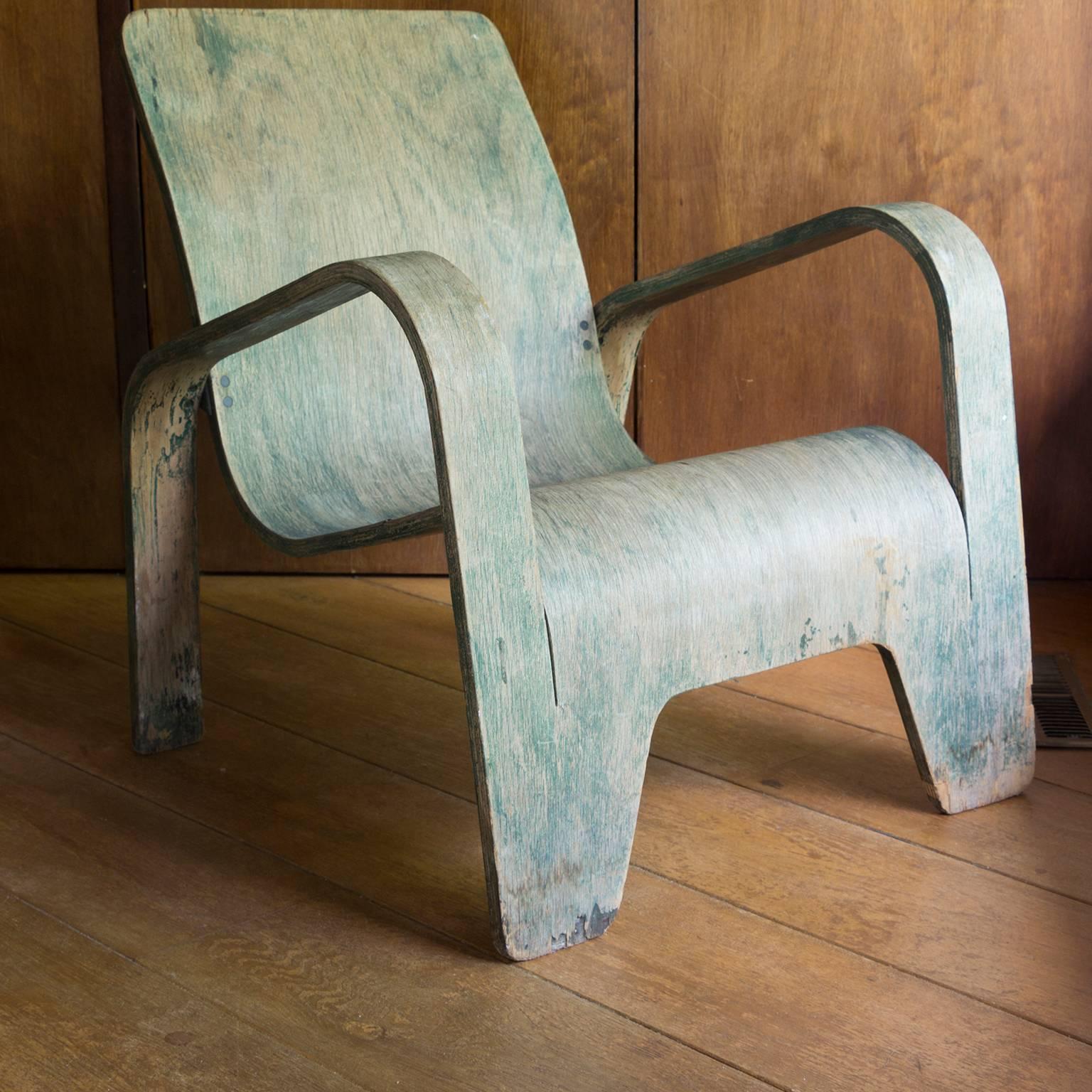1940, Han Pieck, Plywood Lounge Armchair for Lawo in Green as Published on Book For Sale 1