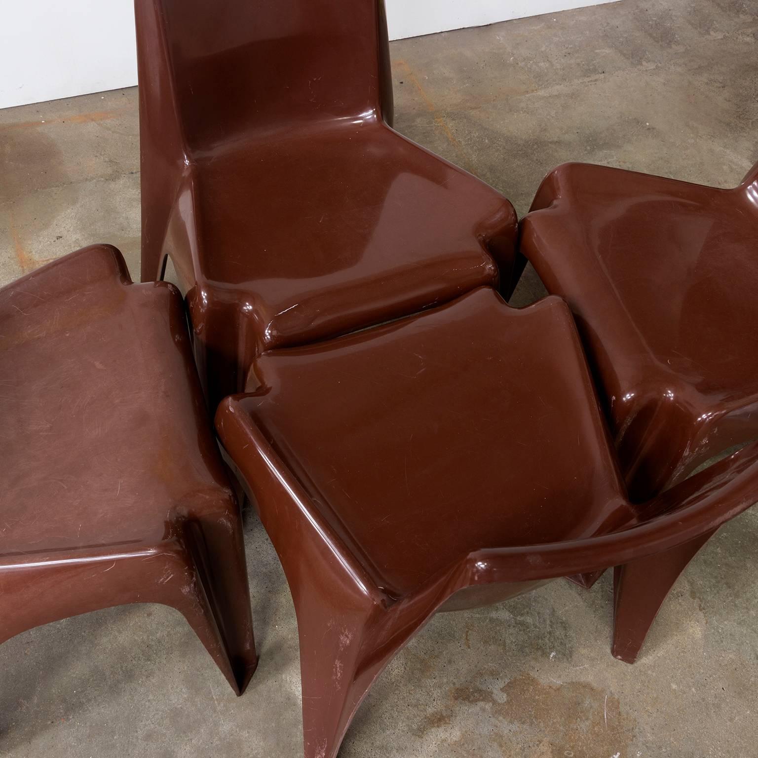 Mid-20th Century 1969, Helmut Bätzner for Bofinger, Set of Four Brown Chairs Modell B 1171 For Sale