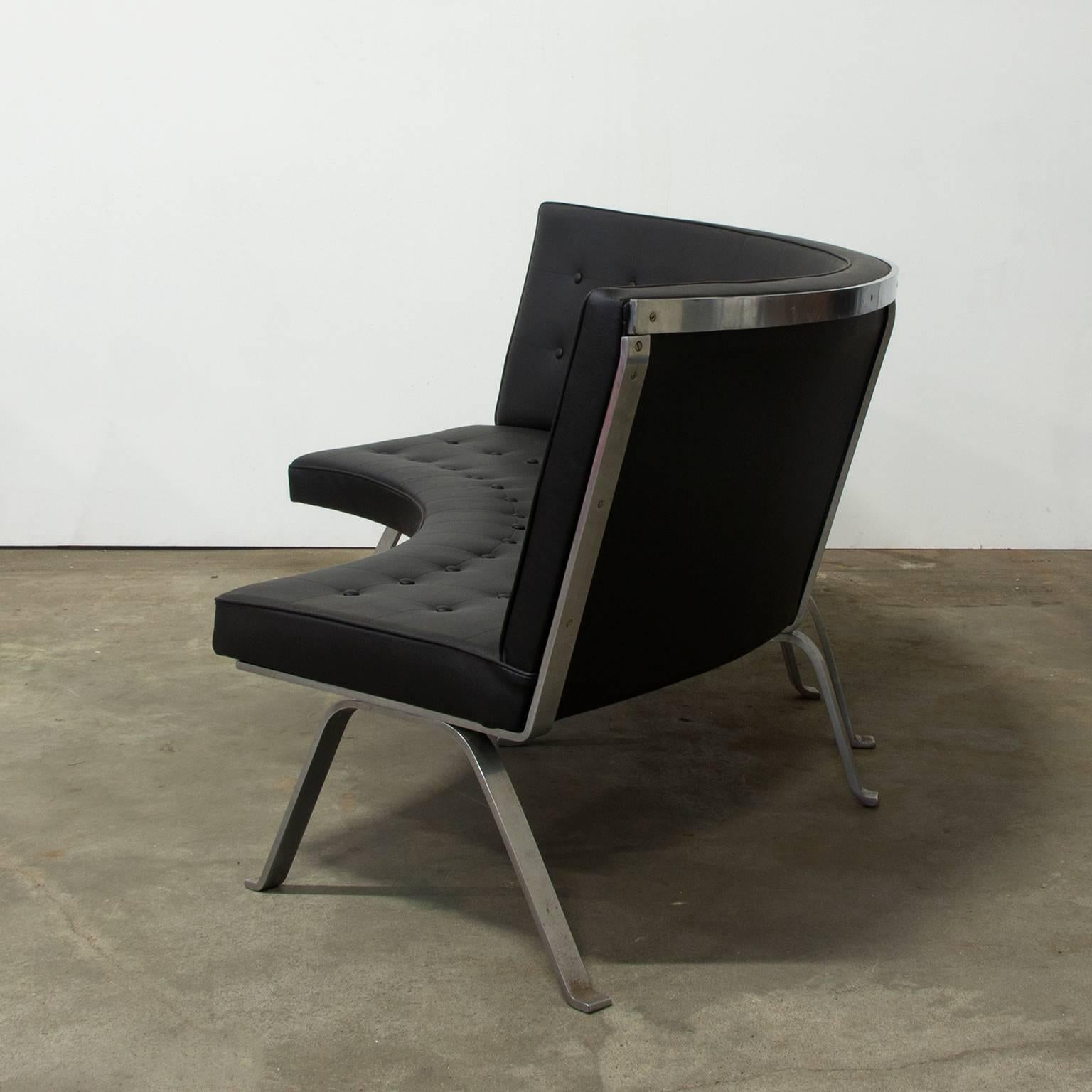 Scandinavian Kjærholm Inspired Curval Basic Couch in Black Faux Leather, circa 1960