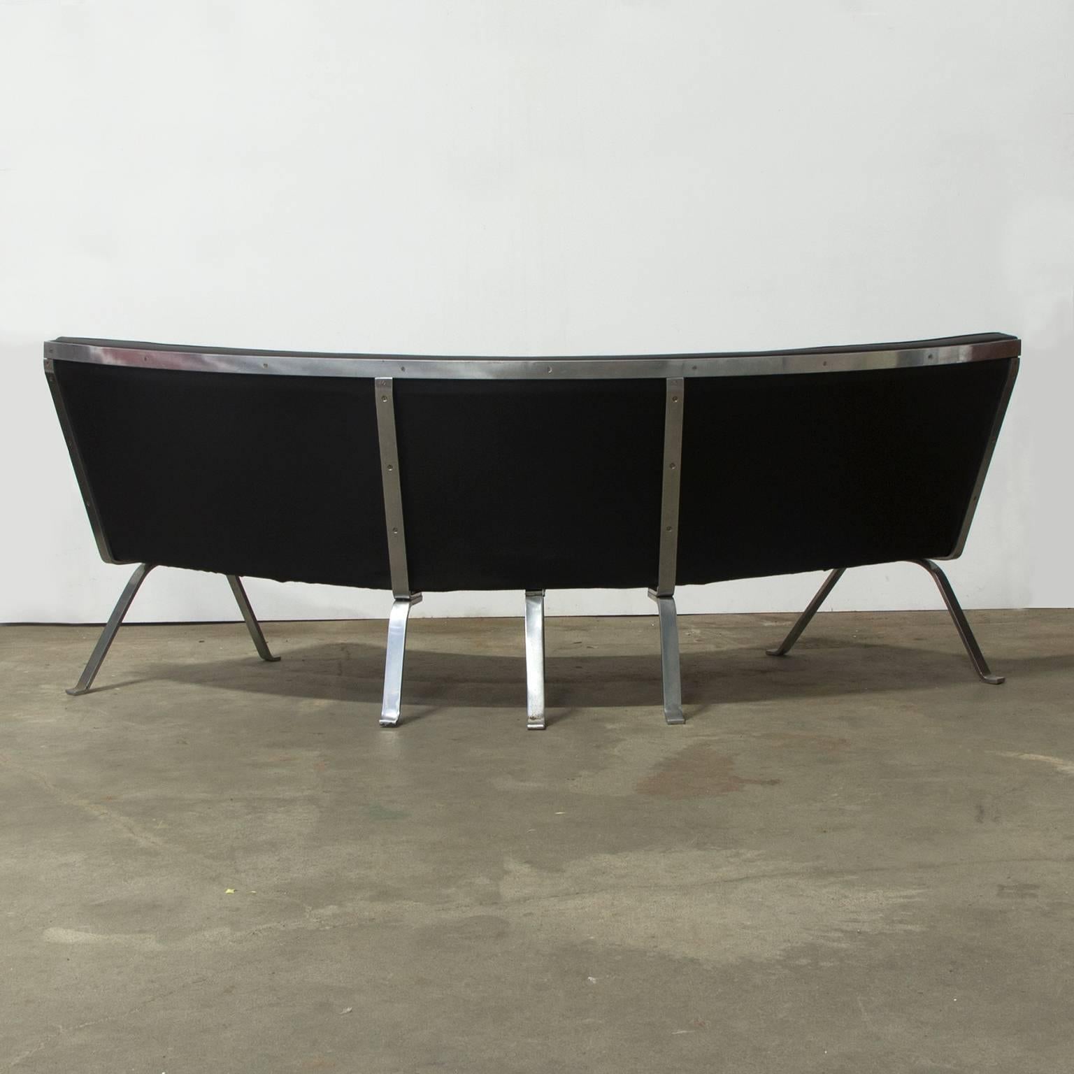 Mid-Century Modern Kjærholm Inspired Curval Basic Couch in Black Faux Leather, circa 1960