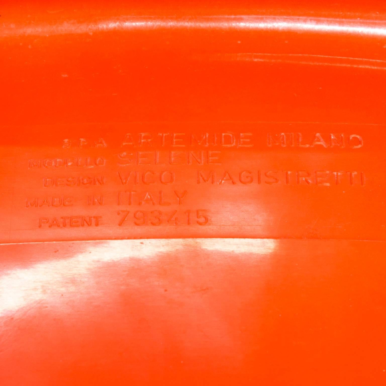 Mid-20th Century 1969, Vico Magistretti for Artemide, Set of Four Orange Selene Chairs