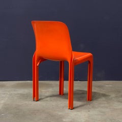 1969, Vico Magistretti for Artemide, Set of Four Orange Selene Chairs