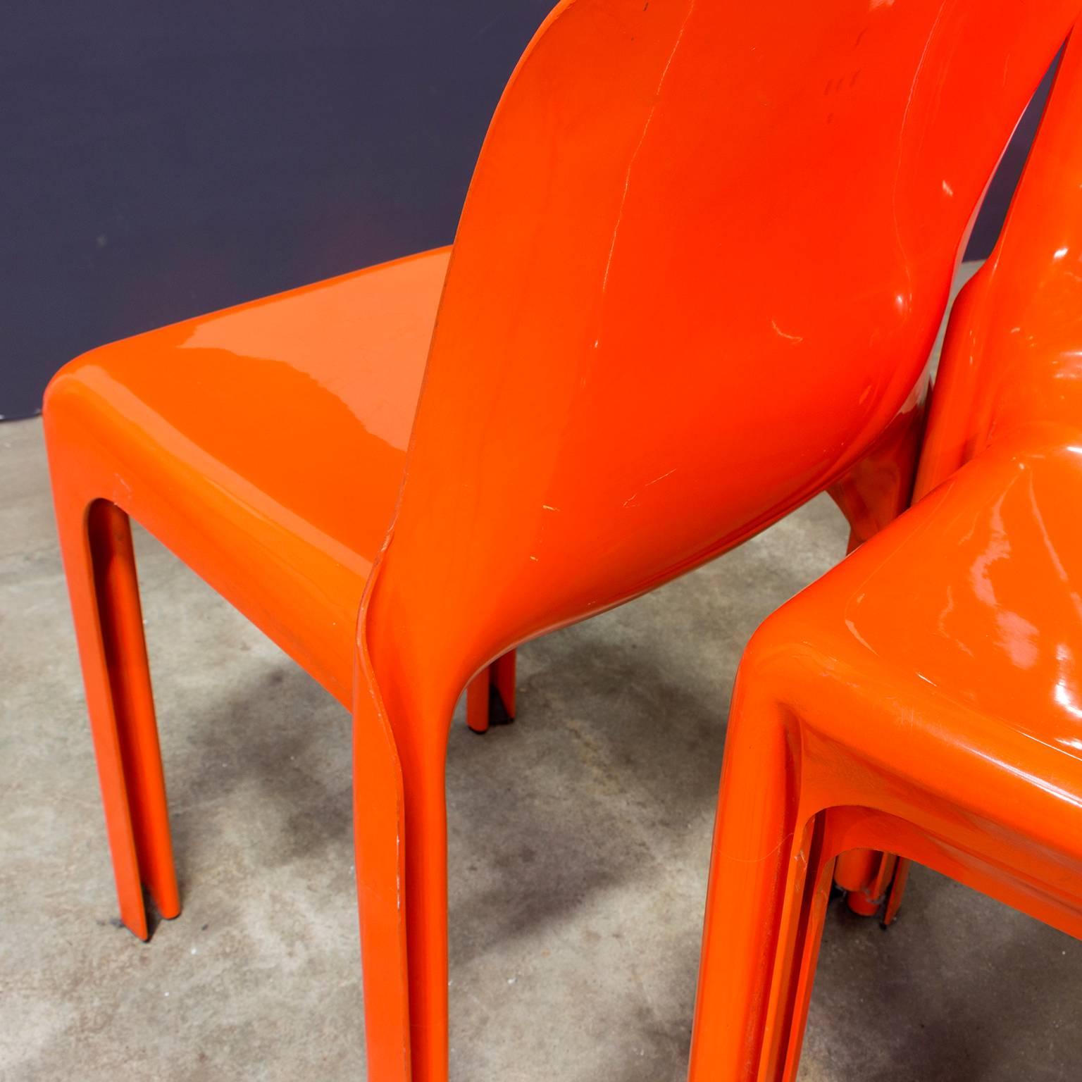 Italian 1969, Vico Magistretti for Artemide, Set of Four Orange Selene Chairs