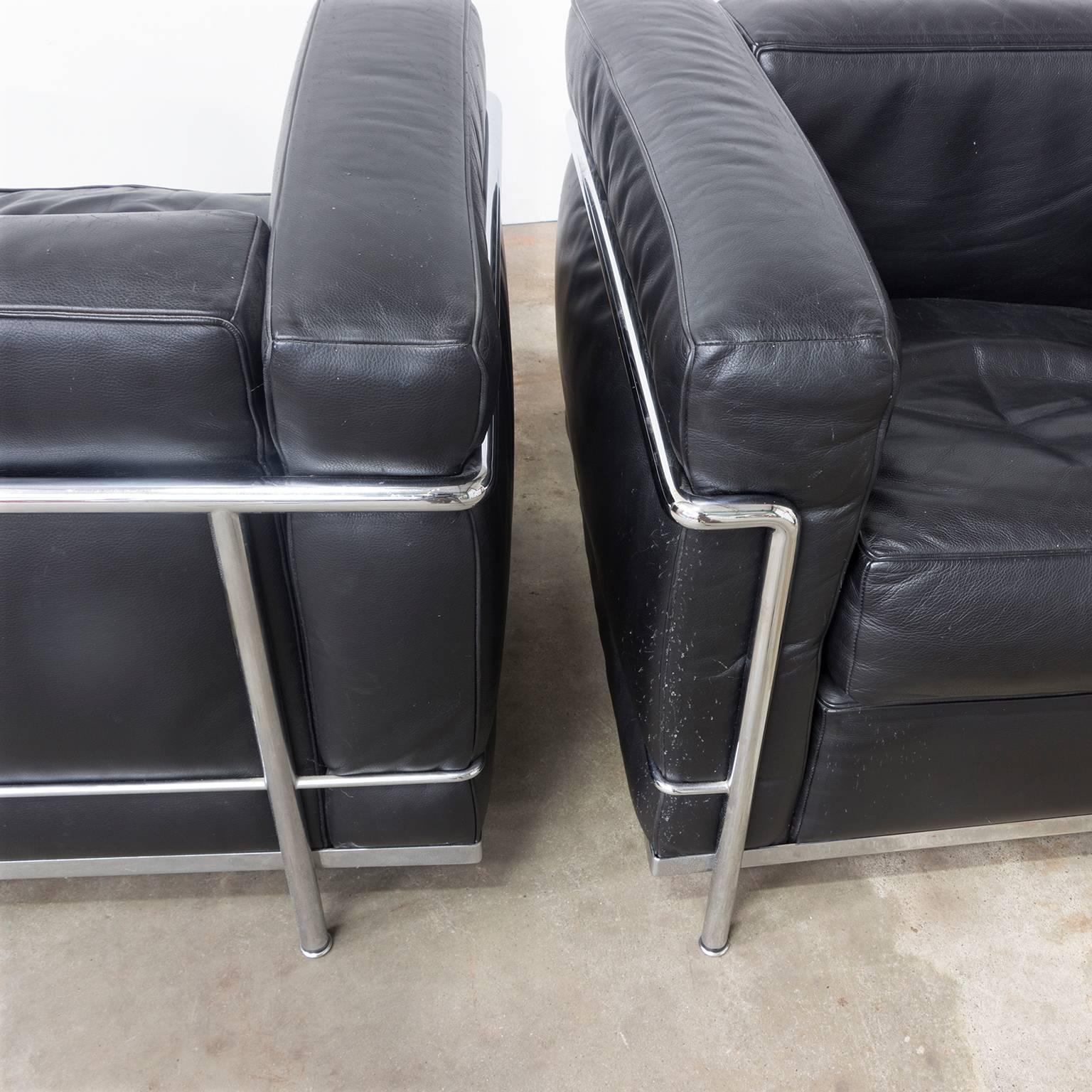 Mid-Century Modern 1928, Le Corbusier, LC2 Easy Chair Black Leather by Cassina
