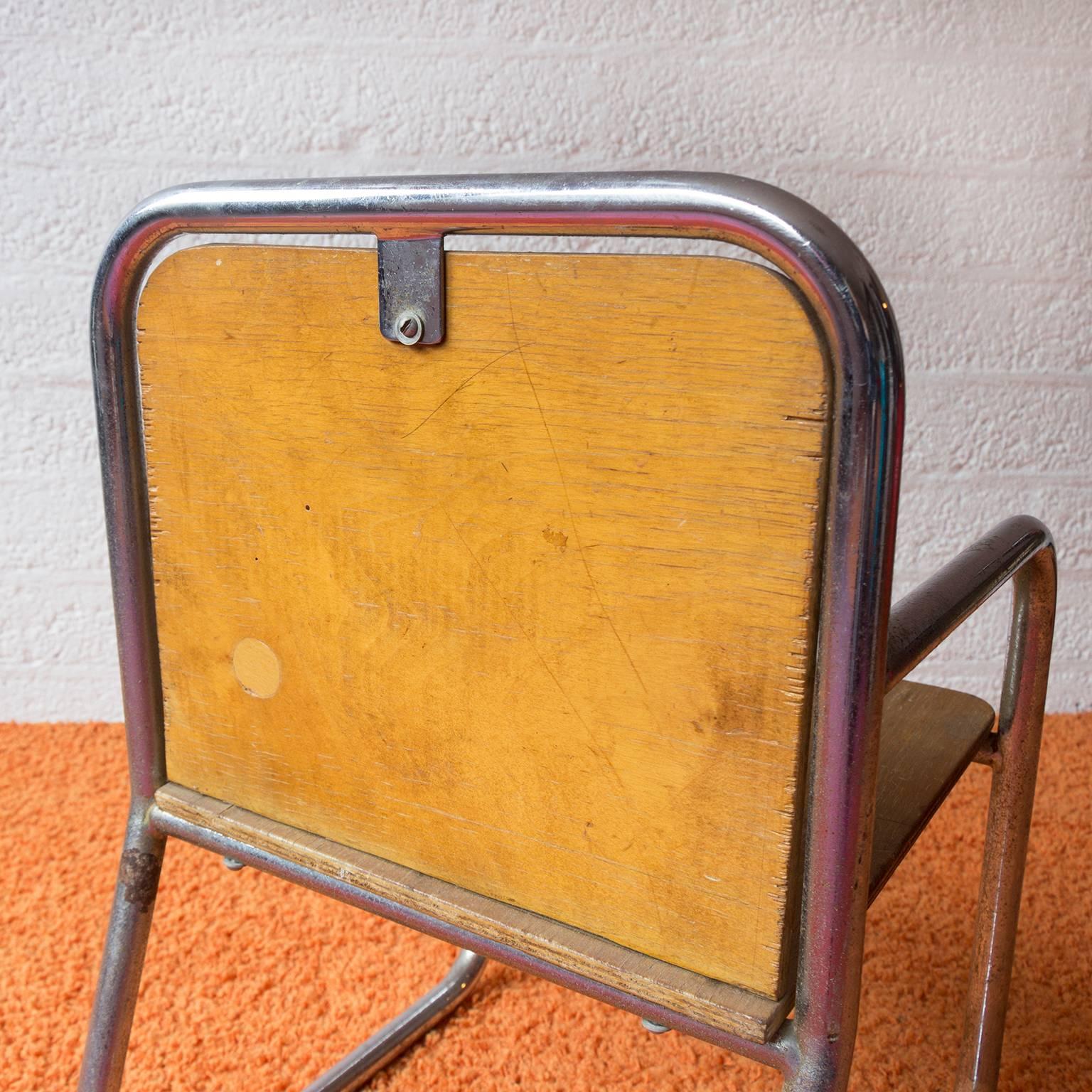 Mid-20th Century Tubular Children Chair, Wood and Chrome, circa 1965 For Sale