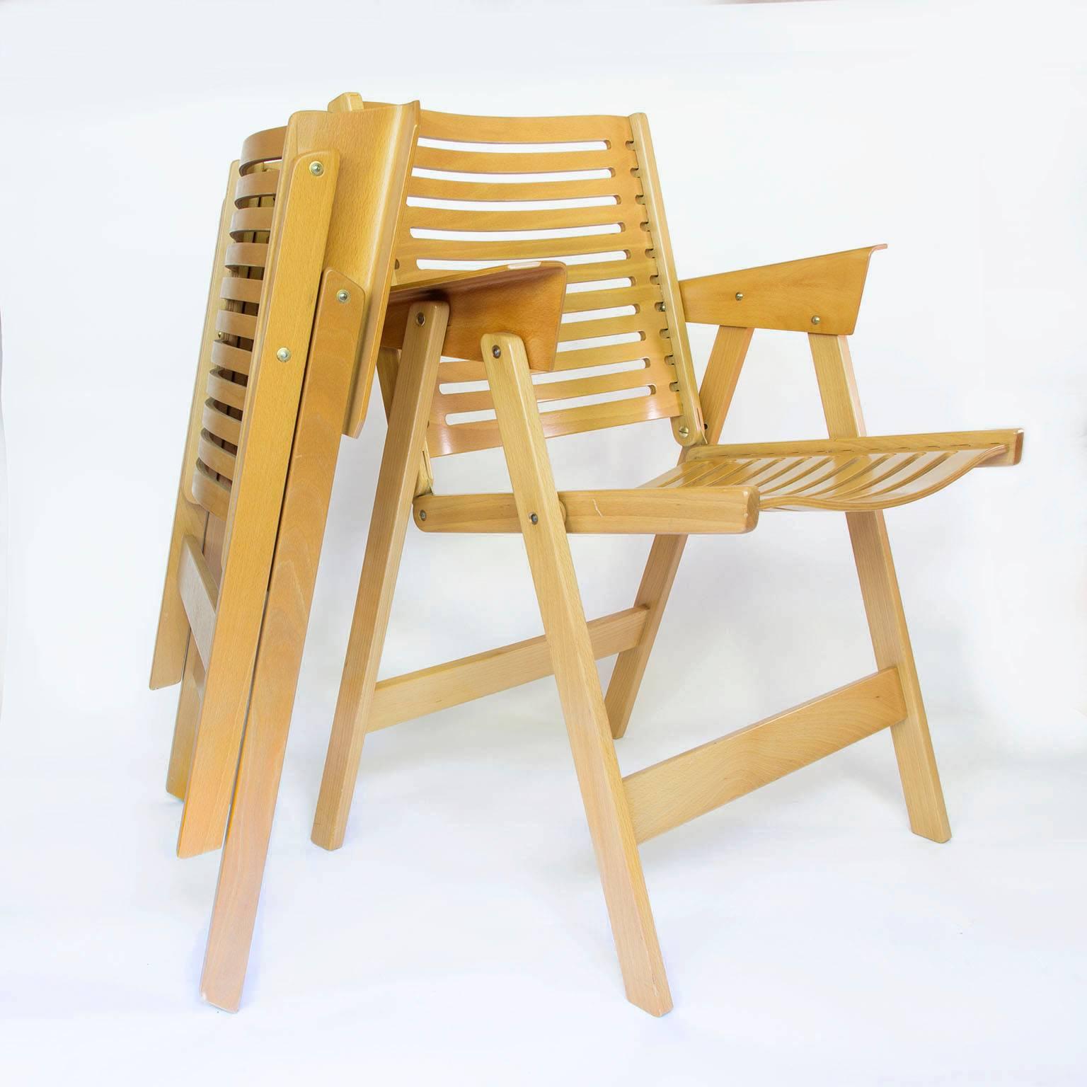 1970, Niko Kralj, Set of Four Folding Chairs, Produced by Rex In Excellent Condition In Amsterdam IJMuiden, NL