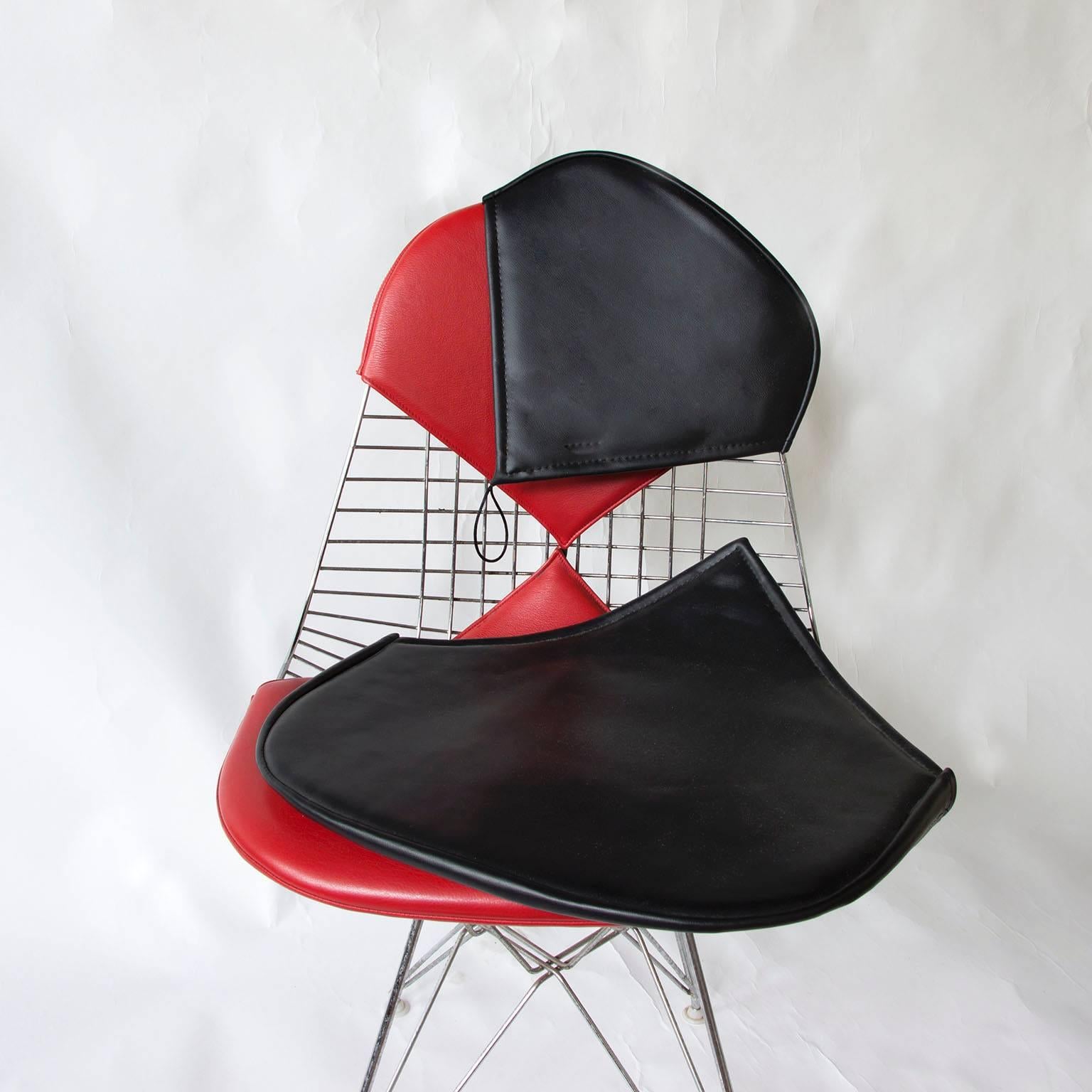 1950, Charles and Ray Eames, Set of Four DKR Chairs Red Leather Bikinis For Sale 3