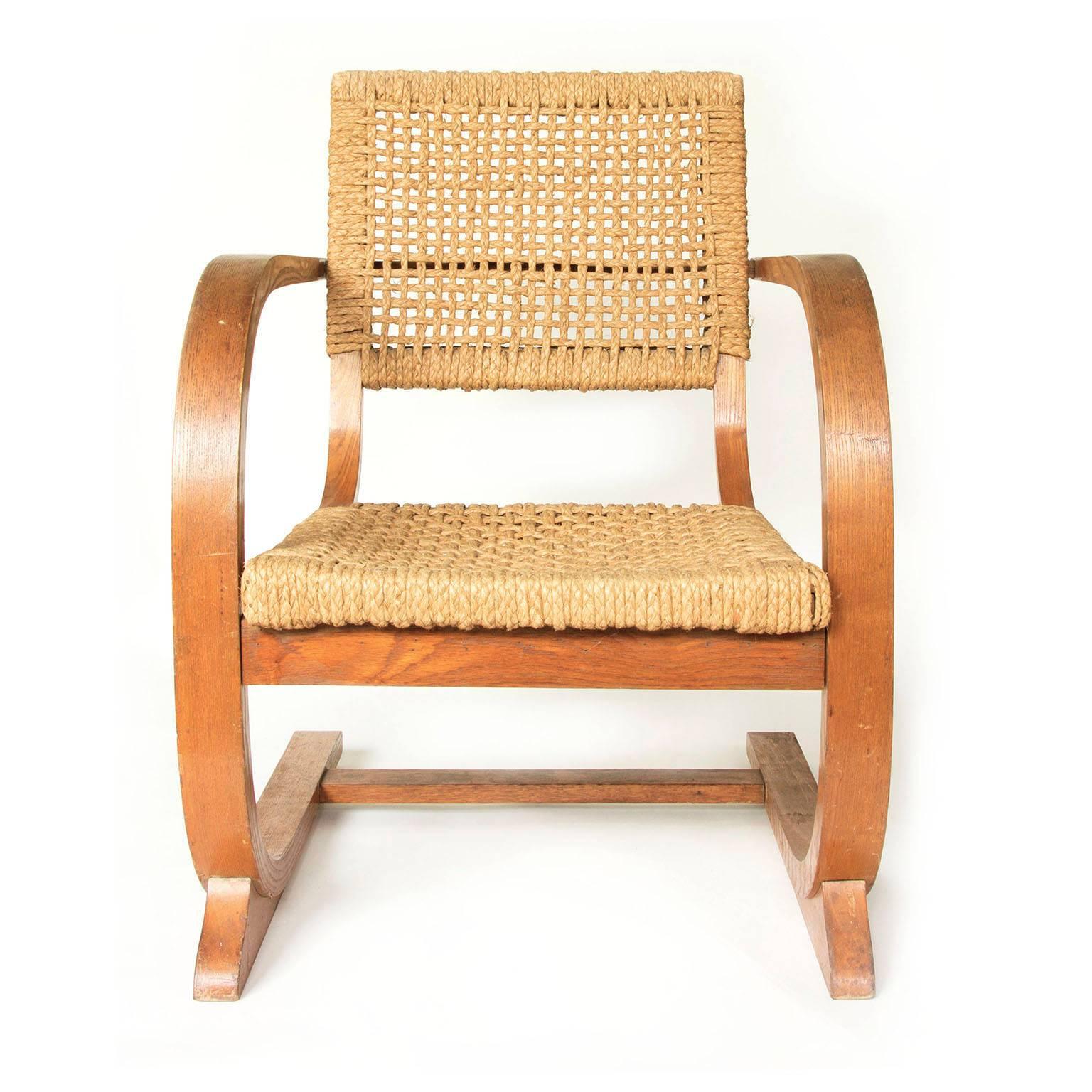 Scandinavian Modern 1935, Bas Van Pelt Rope Slung Rare High Back Comfortable Armchair  For Sale