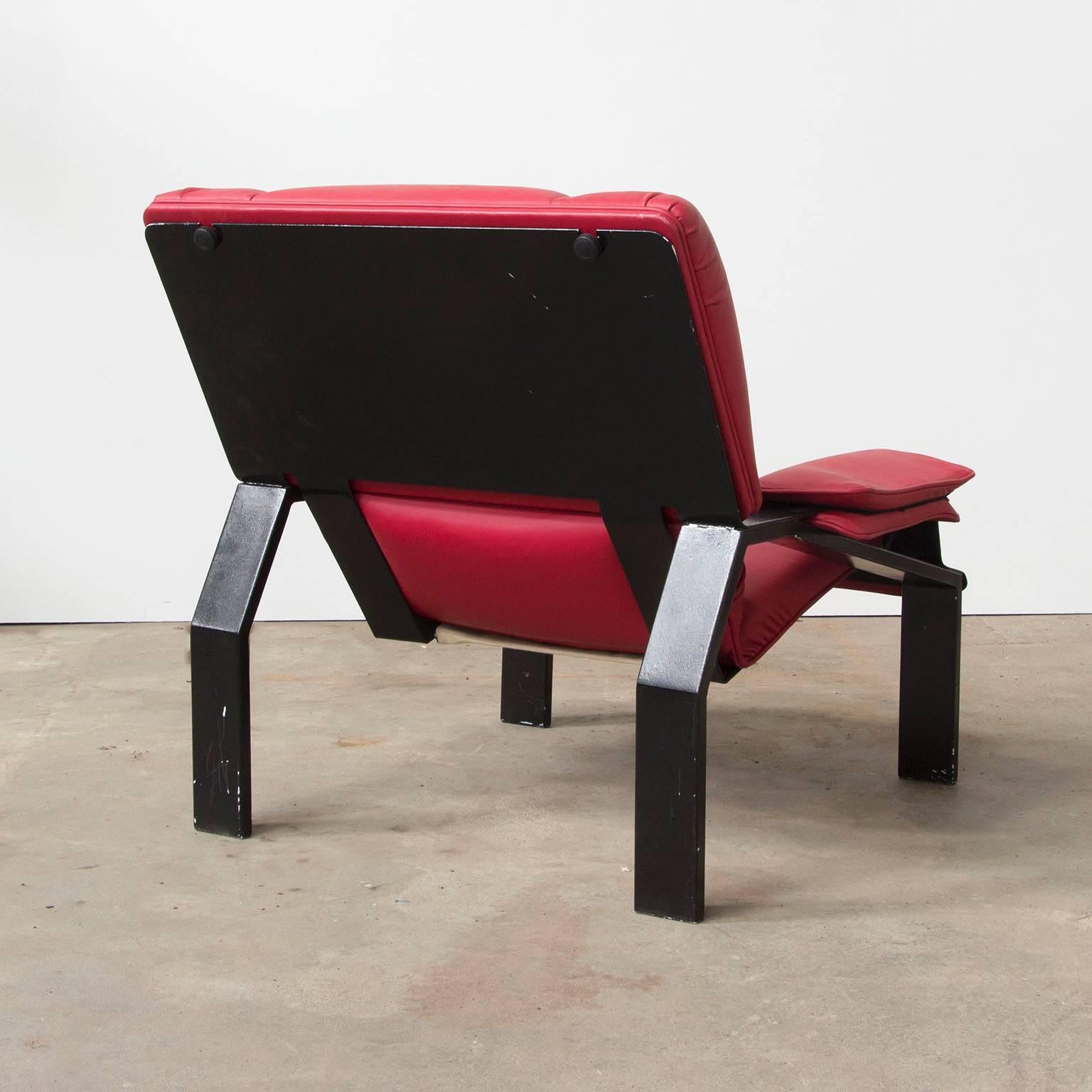 Mid-Century Modern Joe Colombo chaise Super Comfort en cuir rouge et base noire pour B-Line, 1964 en vente