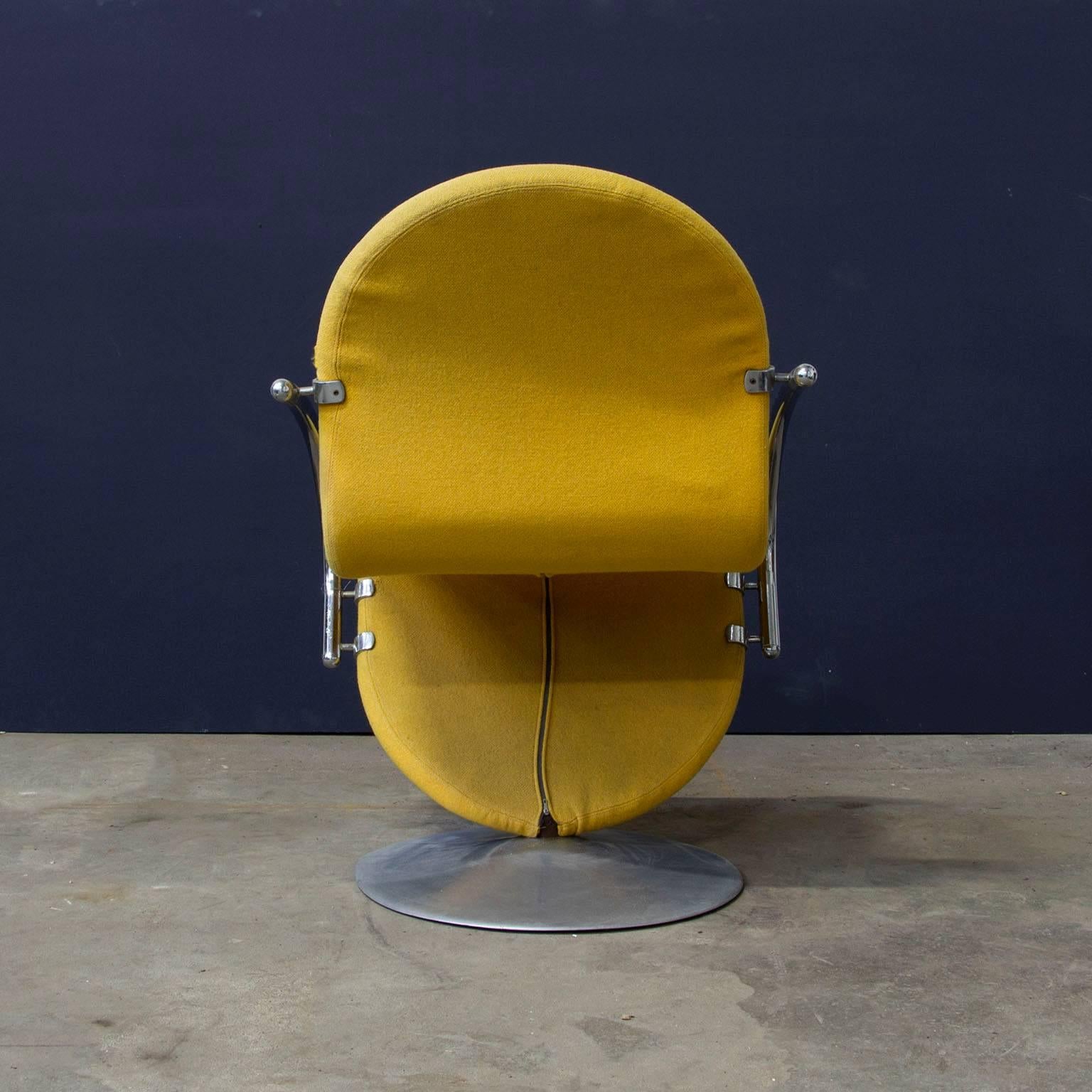 Danish 1973, Verner Panton, 1-2-3 Series Side Chair in Yellow Fabric For Sale