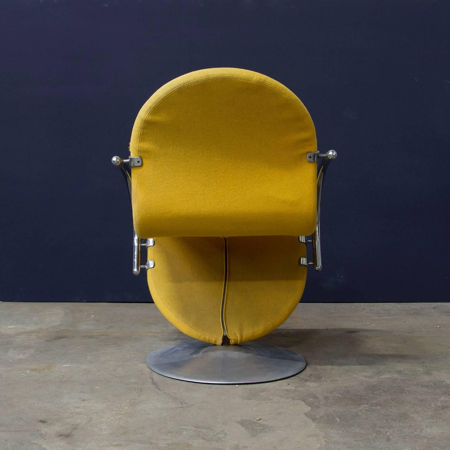 Danish 1973, Verner Panton, 1-2-3 Series Side Chair in Yellow Fabric