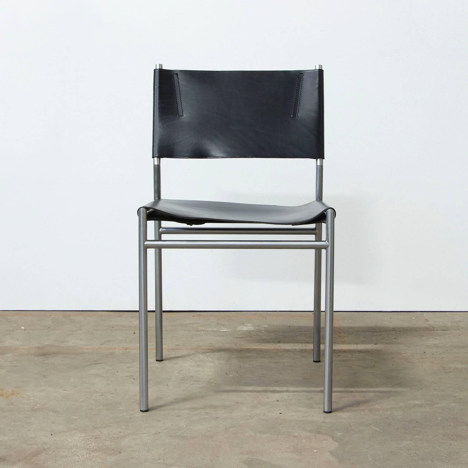 Dutch 1960, Martin Visser, Set Chairs SE 06 in Black Leather by Spectrum Holland