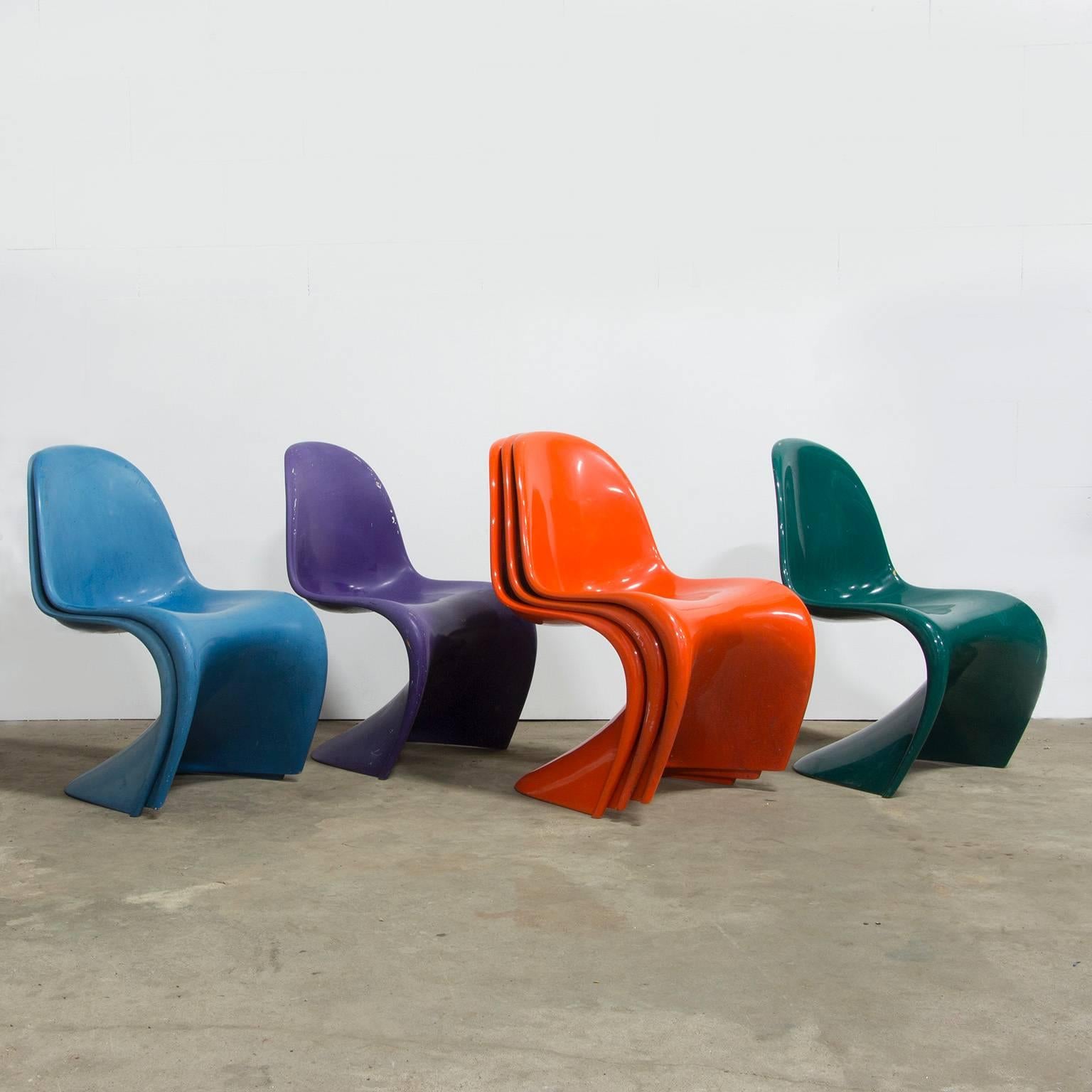 Polyester 1965, Verner Panton, Two Stacking Chair 1st Herman Miller Edition, in Blue For Sale