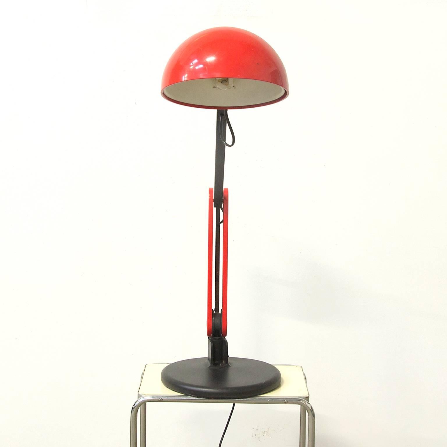 Late 20th Century Circa 1970, Guzzini Red and Black Desk Lamp with Heavy Base For Sale