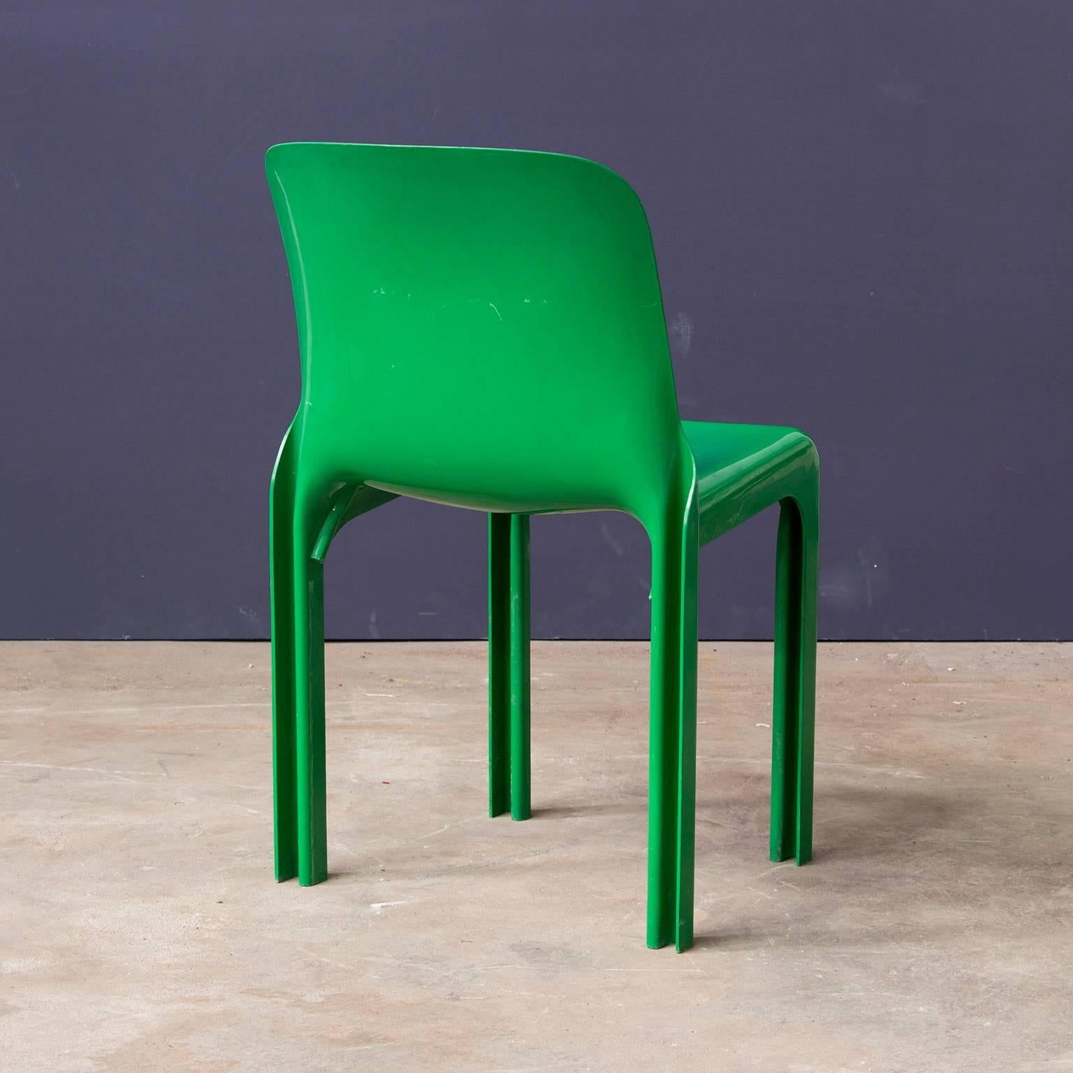 Italian 1969, Vico Magistretti for Artemide, Set of Four or Five Green Selene Chairs