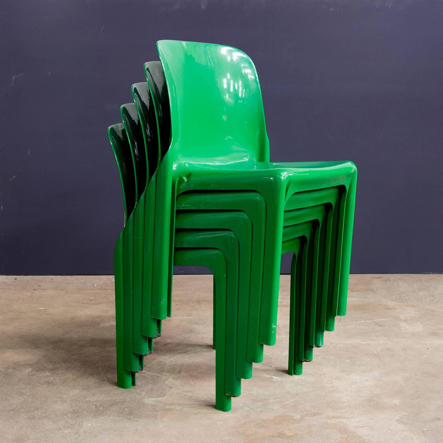 Plastic 1969, Vico Magistretti for Artemide, Set of Four or Five Green Selene Chairs
