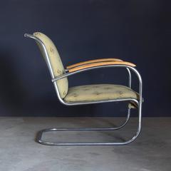 Original, Early Vintage Tubular Easy Chair with Original Fabric, circa 1930