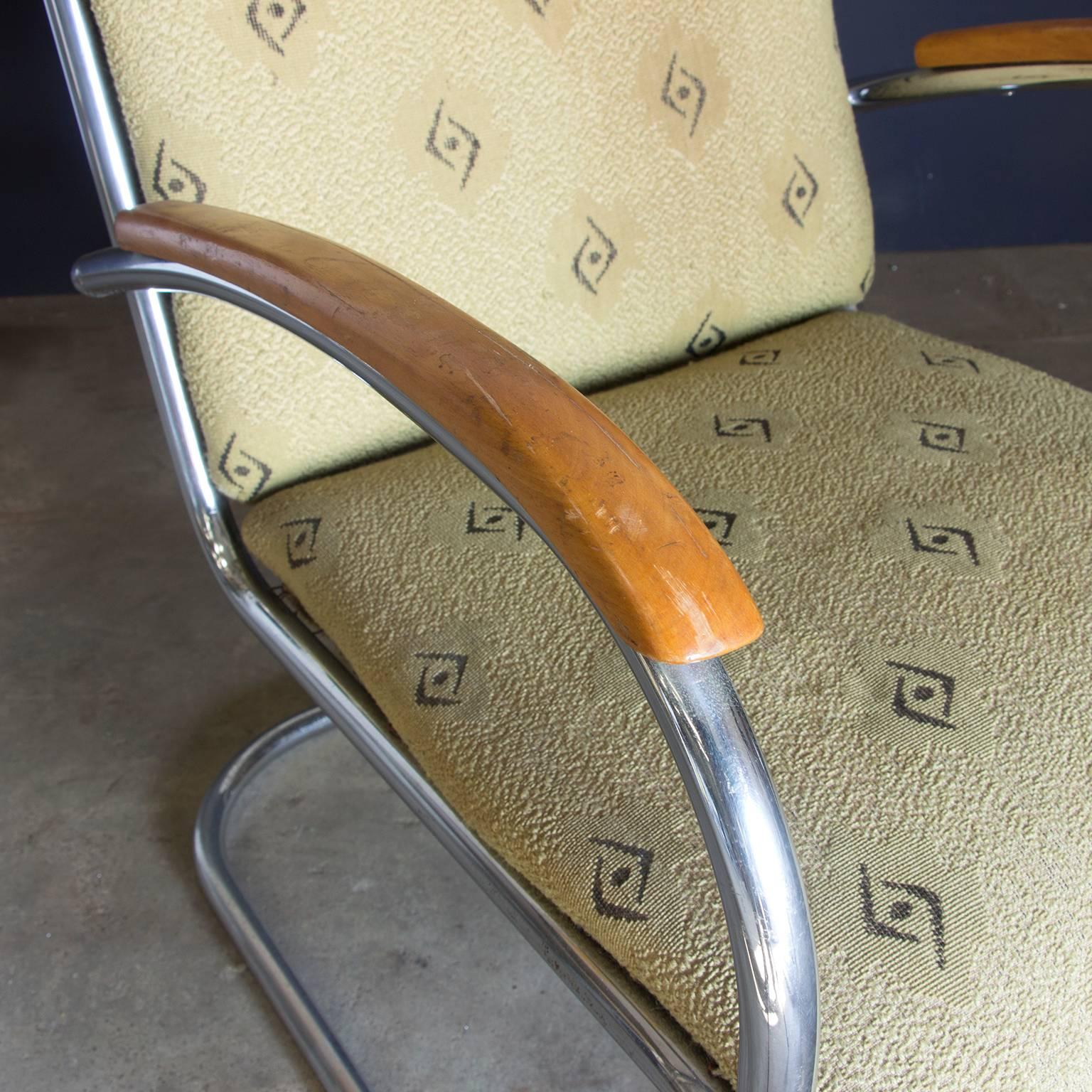 Néerlandais Fauteuil tubulaire original, ancien fauteuil vintage avec tissu d'origine, vers 1930 en vente