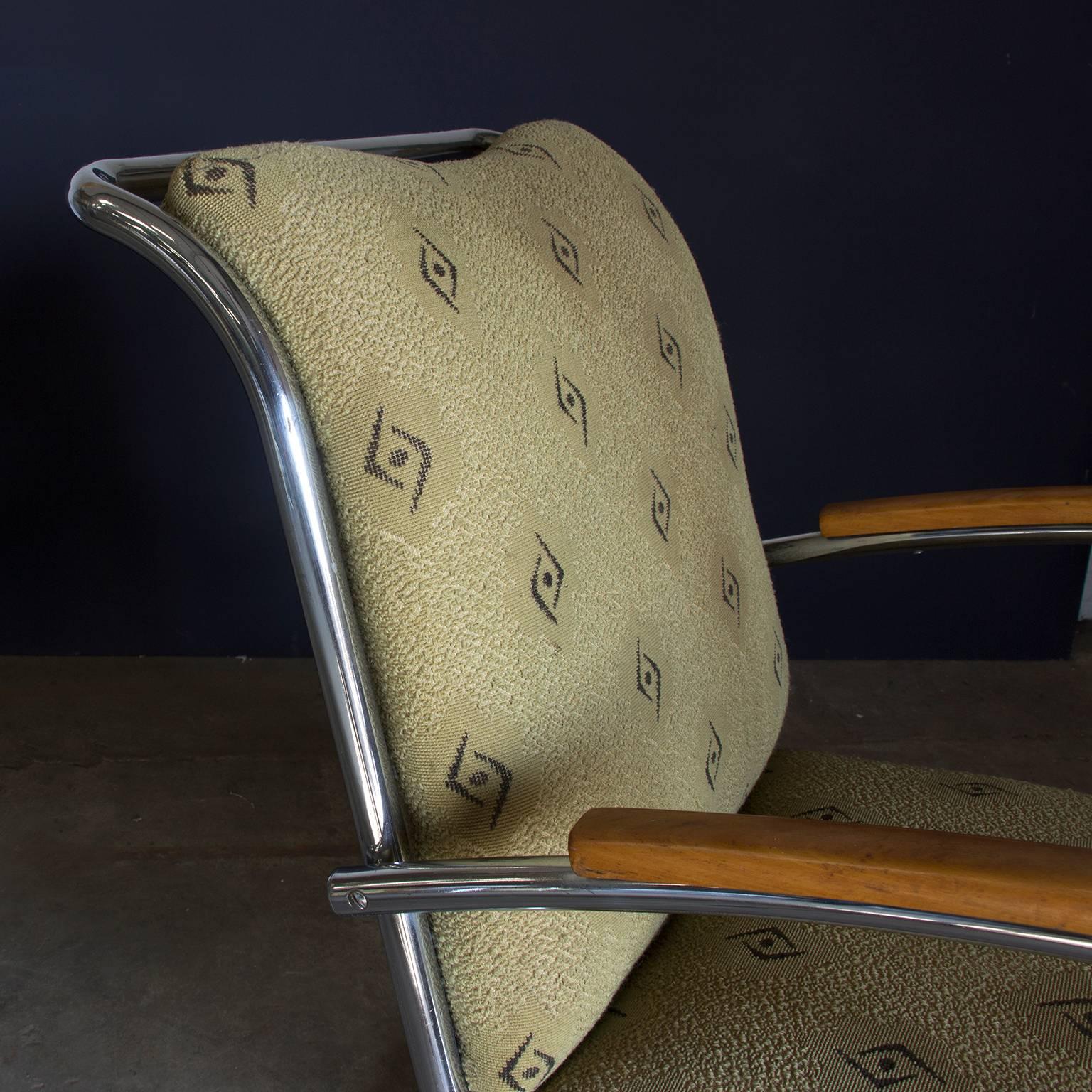 Easy Chair aus röhrenförmigem Design mit Original-Stoff, frühes Vintage, um 1930 (Metall) im Angebot