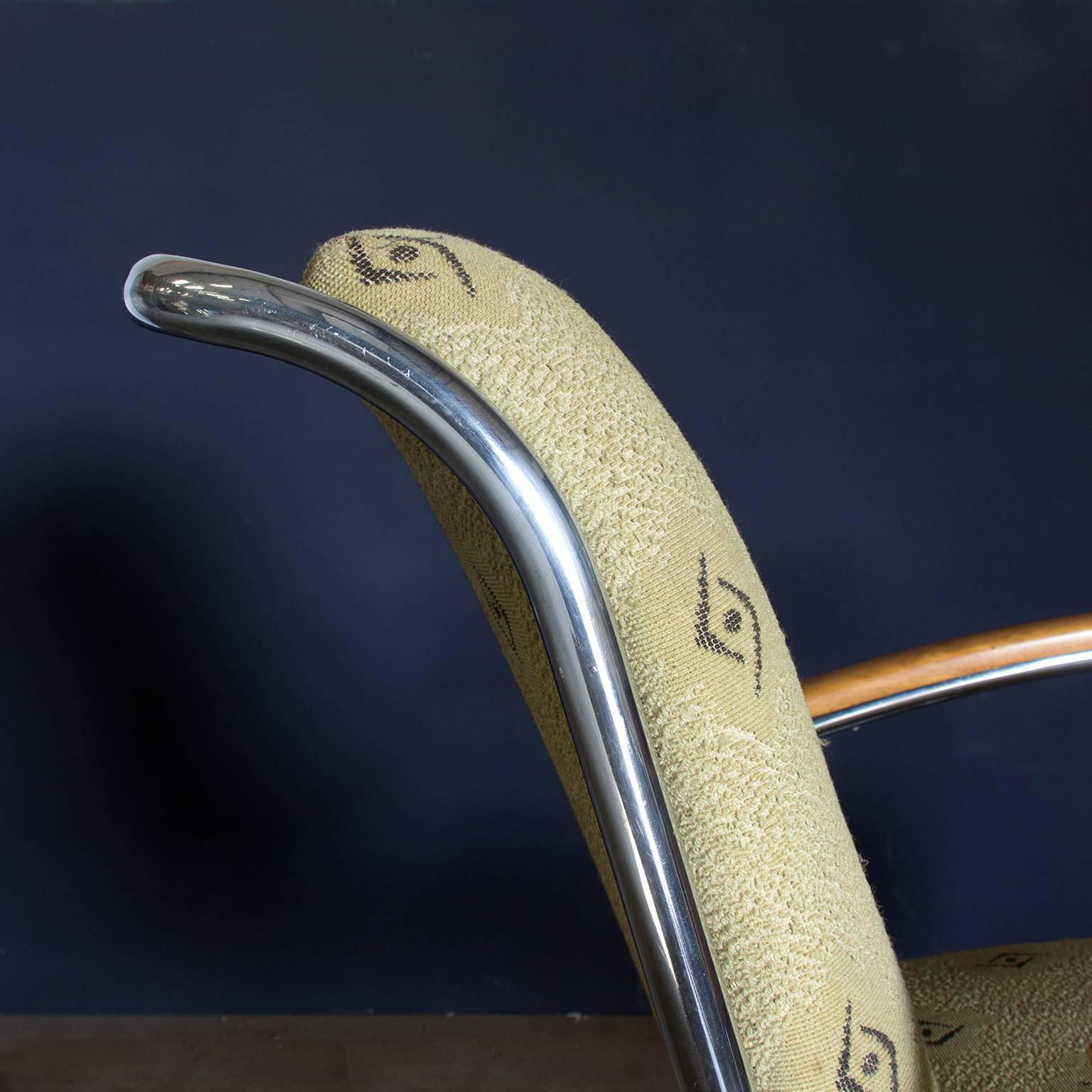 Easy Chair aus röhrenförmigem Design mit Original-Stoff, frühes Vintage, um 1930 im Angebot 1