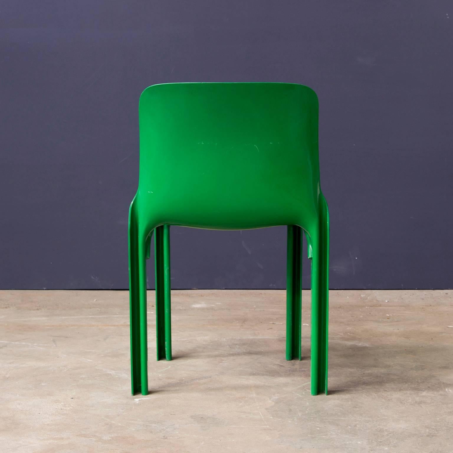 Italian 1969, Vico Magistretti for Artemide, Set of Four or Six Green Selene Chairs