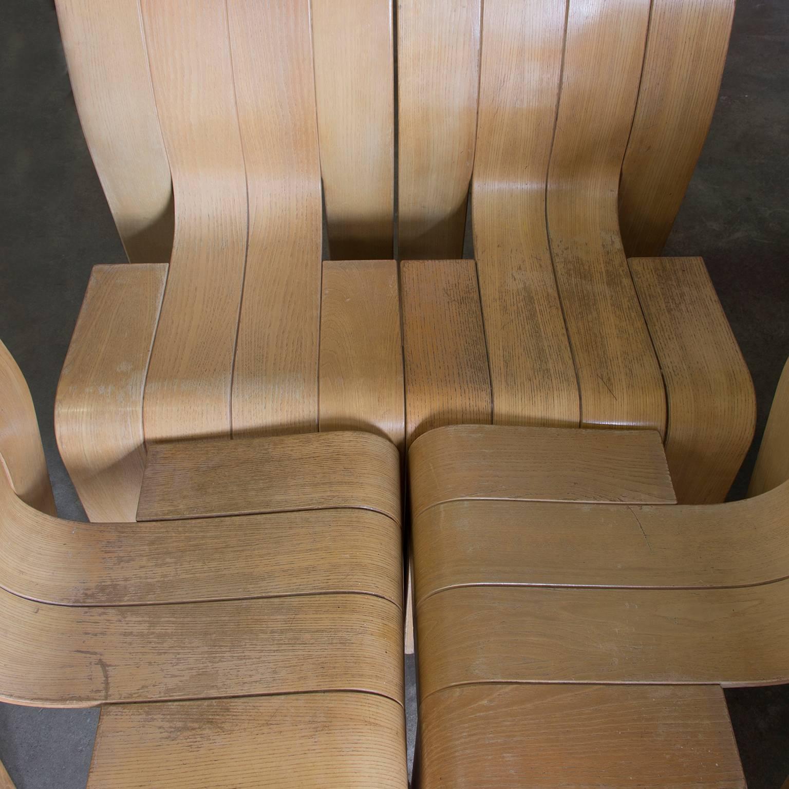 1974, Gijs Bakker for Castelijn, Set of Stackable Bended Wood Strip Chairs 1