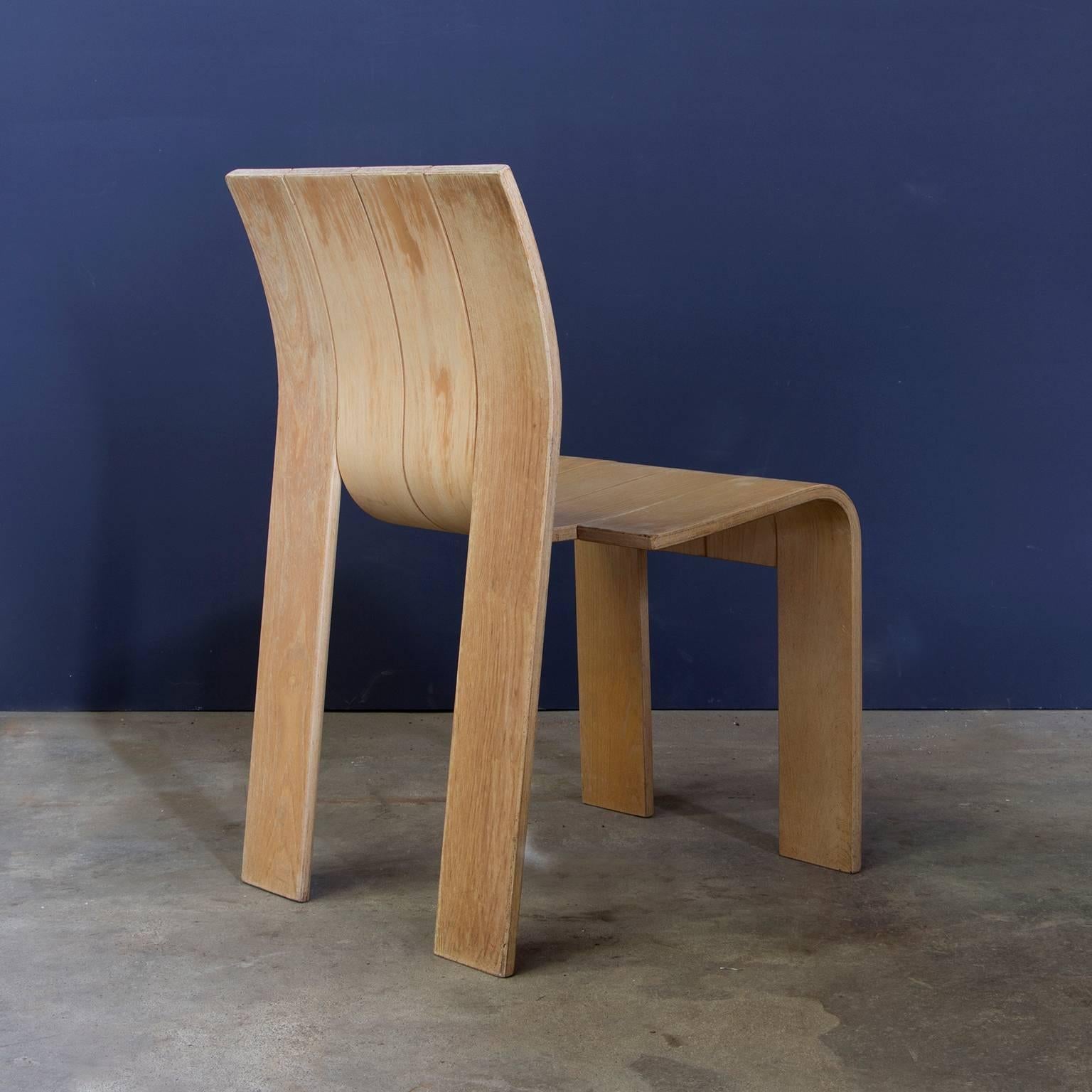 Dutch 1974, Gijs Bakker for Castelijn, Set of Stackable Bended Wood Strip Chairs