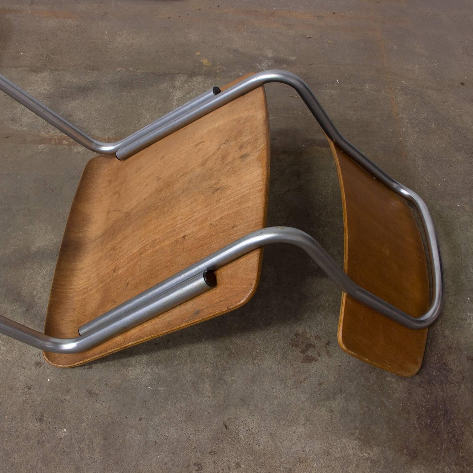 Metal W.H. Gispen, Original Chair with Mat Chrome Frame Wooden Seat/Back, circa 1960