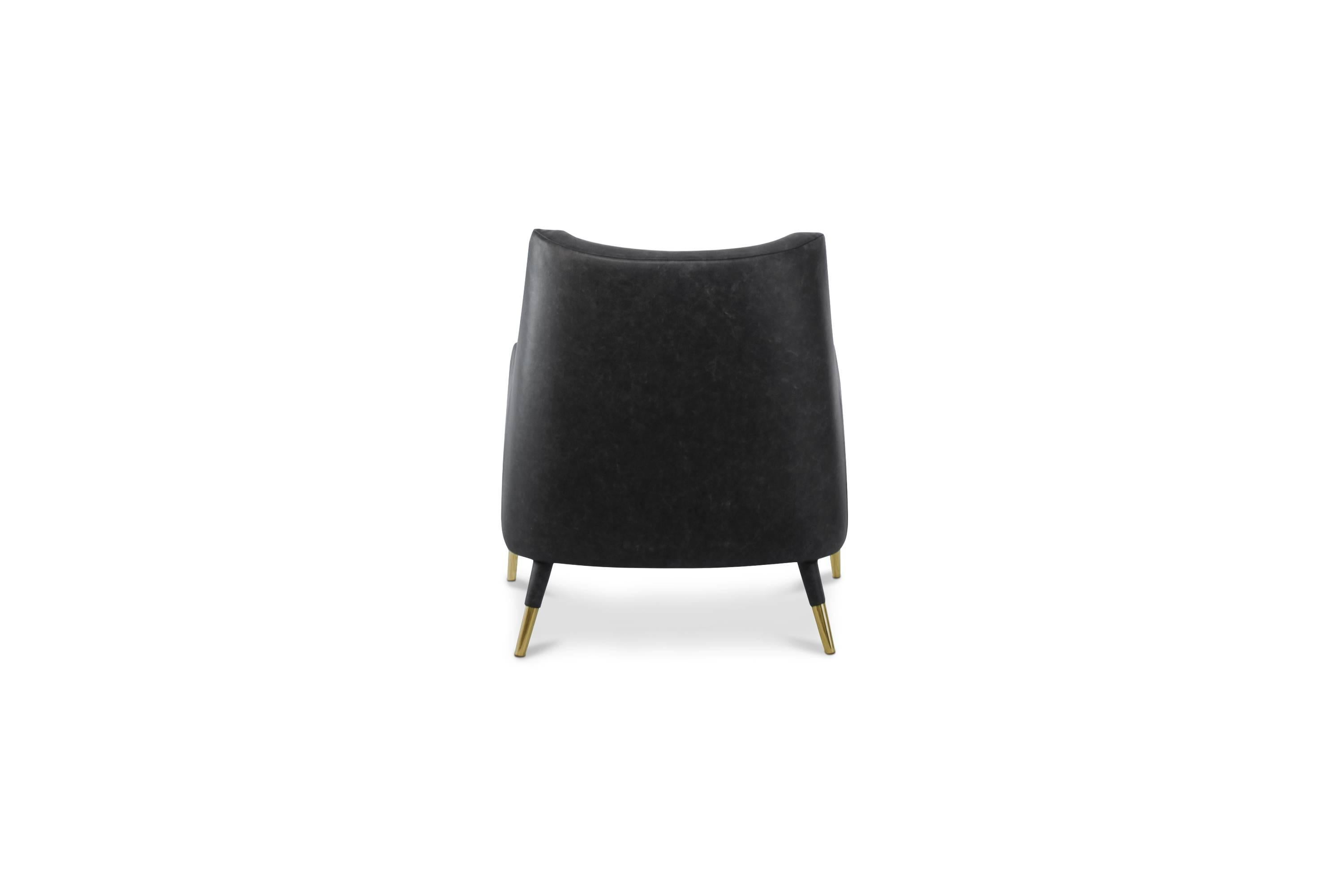 Contemporary European Mid-Century Modern Carver Fabric and Brass Armchair For Sale