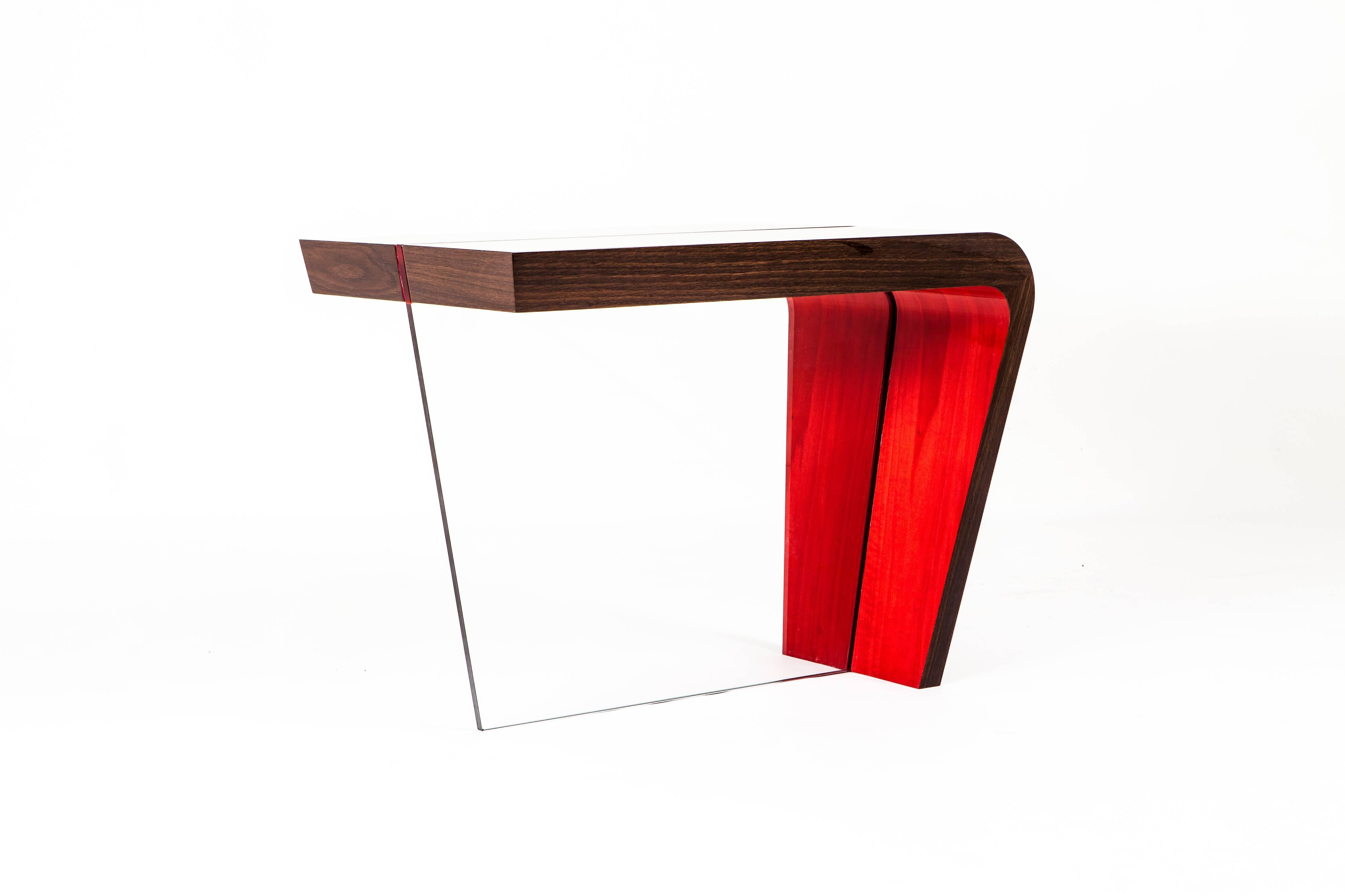 English Contemporary Red and Lacquered Walnut End Table For Sale