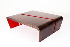 Lacquered Coffee Table in Red and High Gloss Fumed Oak