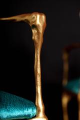 Contemporary Sculpted Elephant Dining Chair in Gold and Velvet Seat Cushion