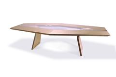 Sawn Diamond Shaped Dining Table in Aspen and Spalted Walnut with Bent Legs