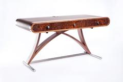 Contemporary Desk in Inlaid Leather and French Burr Walnut